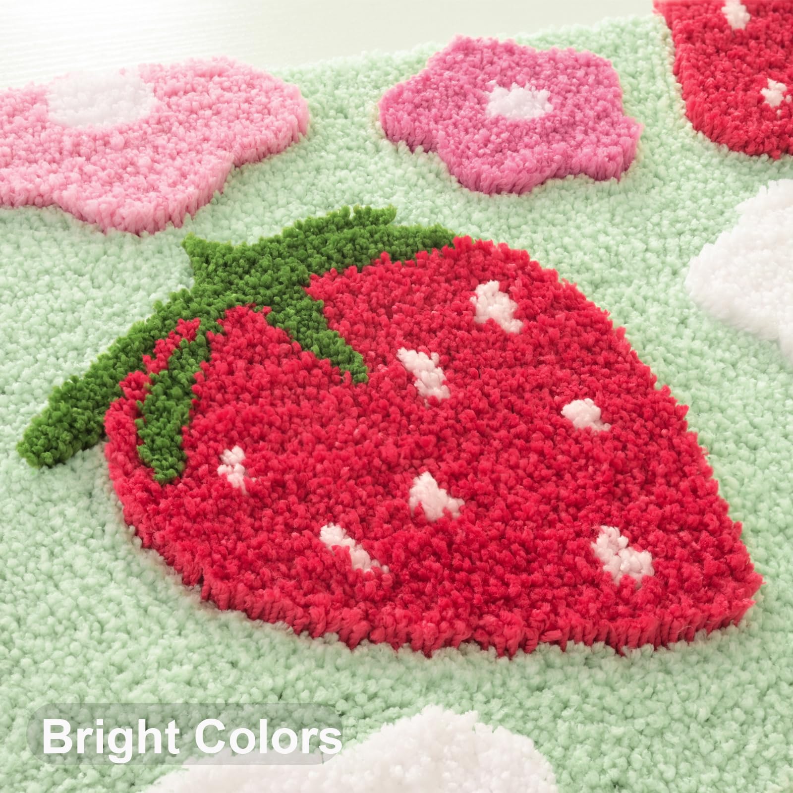 Anybar Green Toilet Rugs U Shaped, Cute Strawberry Flower Bathroom Contour Toilet Mats,Extra Soft Absorbent Toilet Carpet Bathro