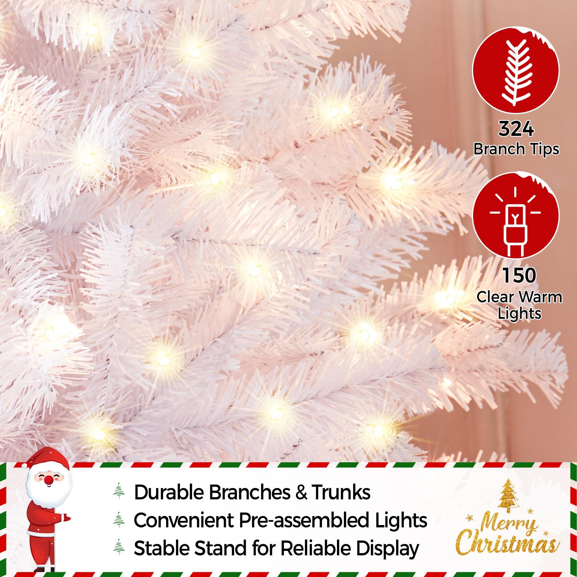 Yaheetech 4.5ft Pre-lit Spruce Artificial Hinged Christmas Pine Tree Prelighted Holiday Xmas Tree for Home Party Decoration with