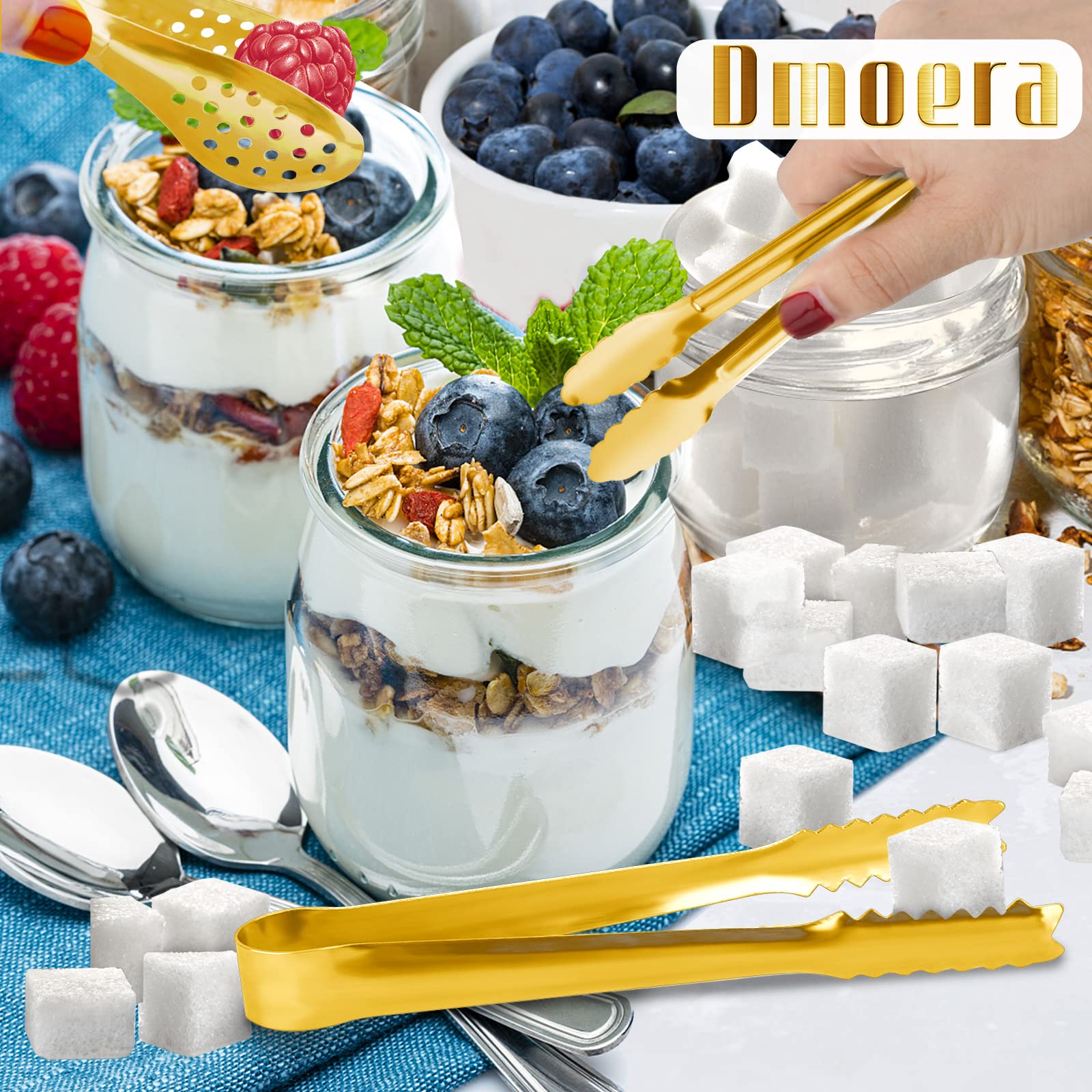 12 Pack Gold Premium Small Serving Tongs, Dmoera Mini Stainless Steel Appetizer Tongs, 5 Inch(12.7Cm)