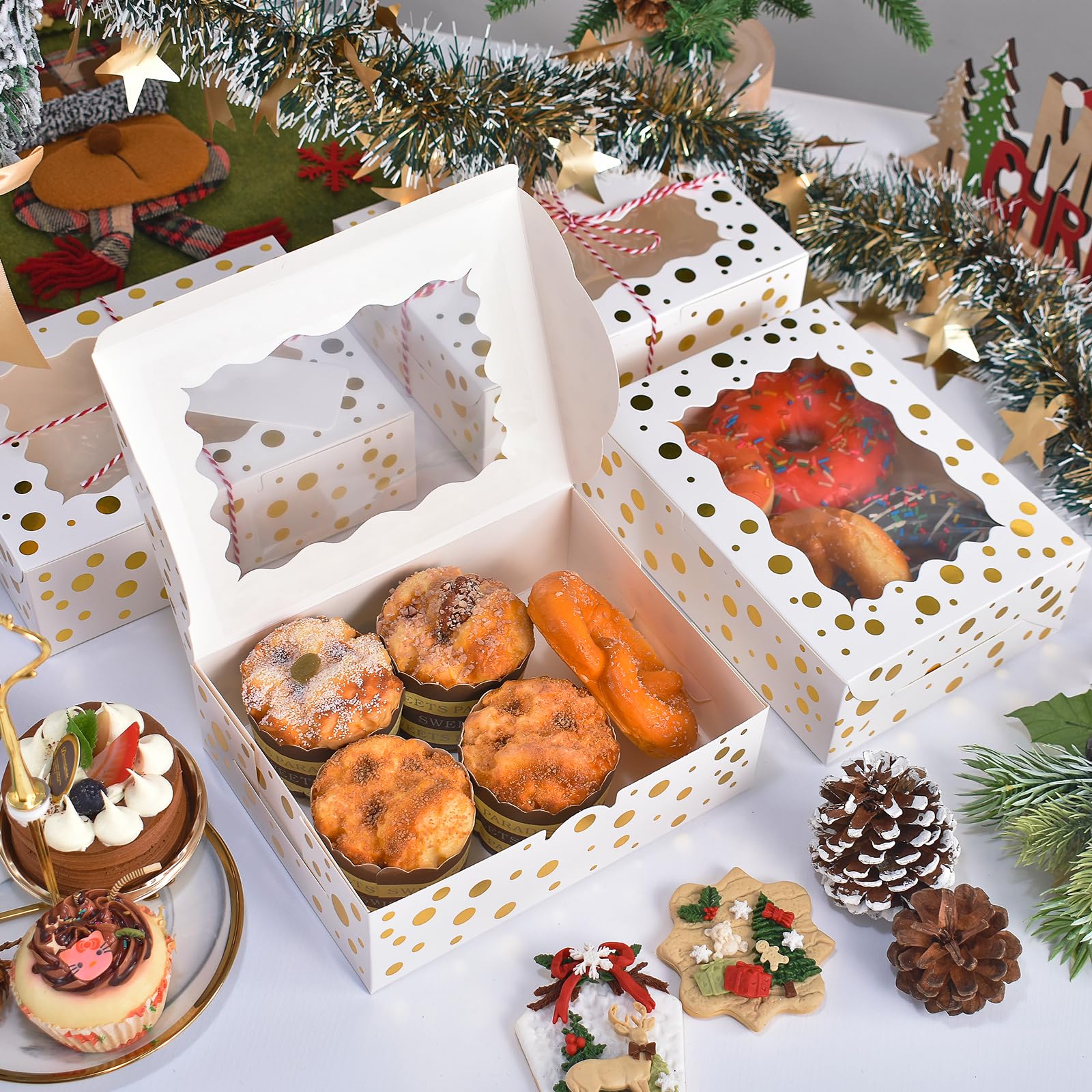 DOYIDE 32Pcs 8x6x2.5 in White Christmas Cookie Boxes with Window - Perfect for Gifts, Treats, Desserts, Pastries