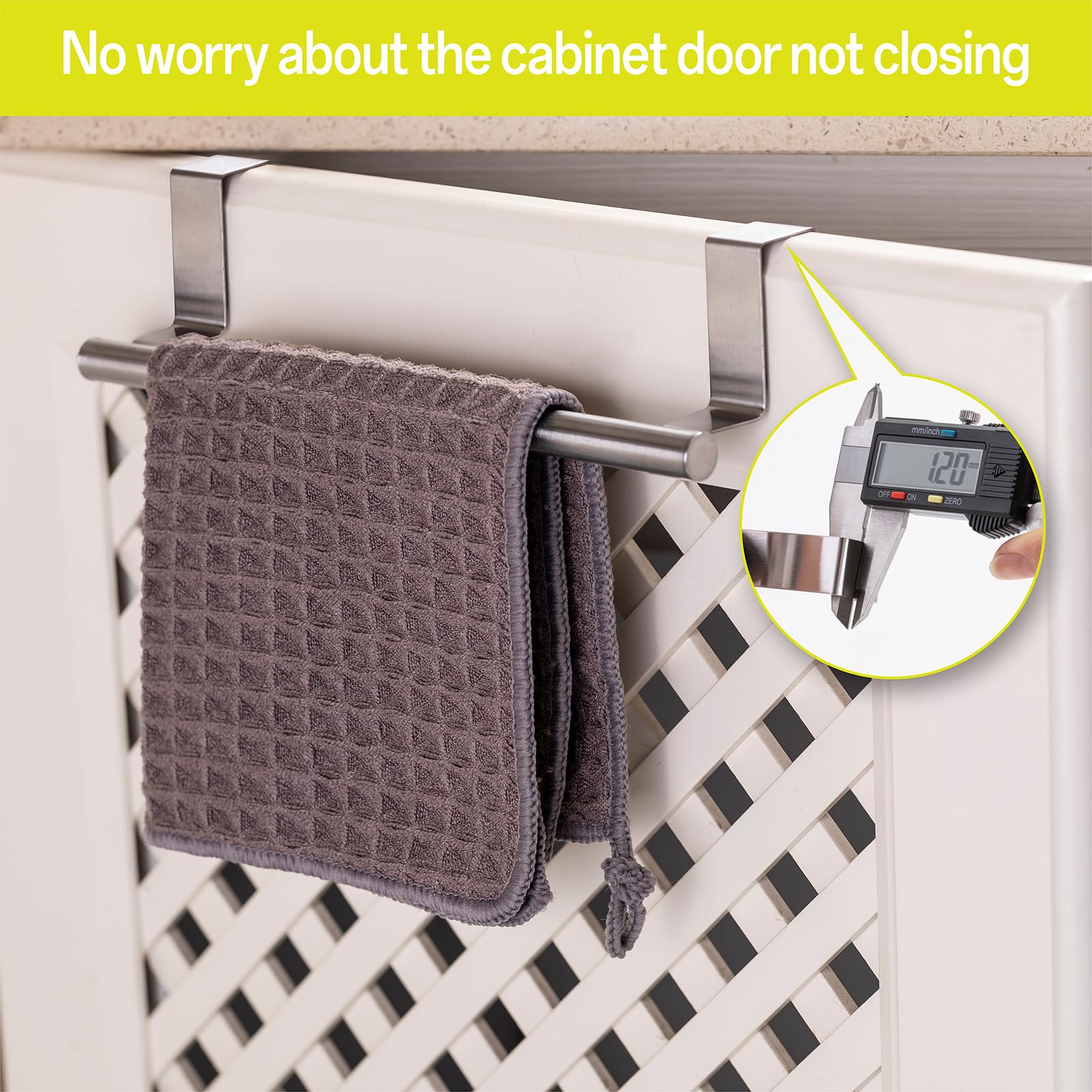 Qflushor Over Cabinet Towel Bar 9'' Kitchen Towel Rack Over Cabinet Door Silver, Cabinet Door Towel Holder Stainless Steel, Dish