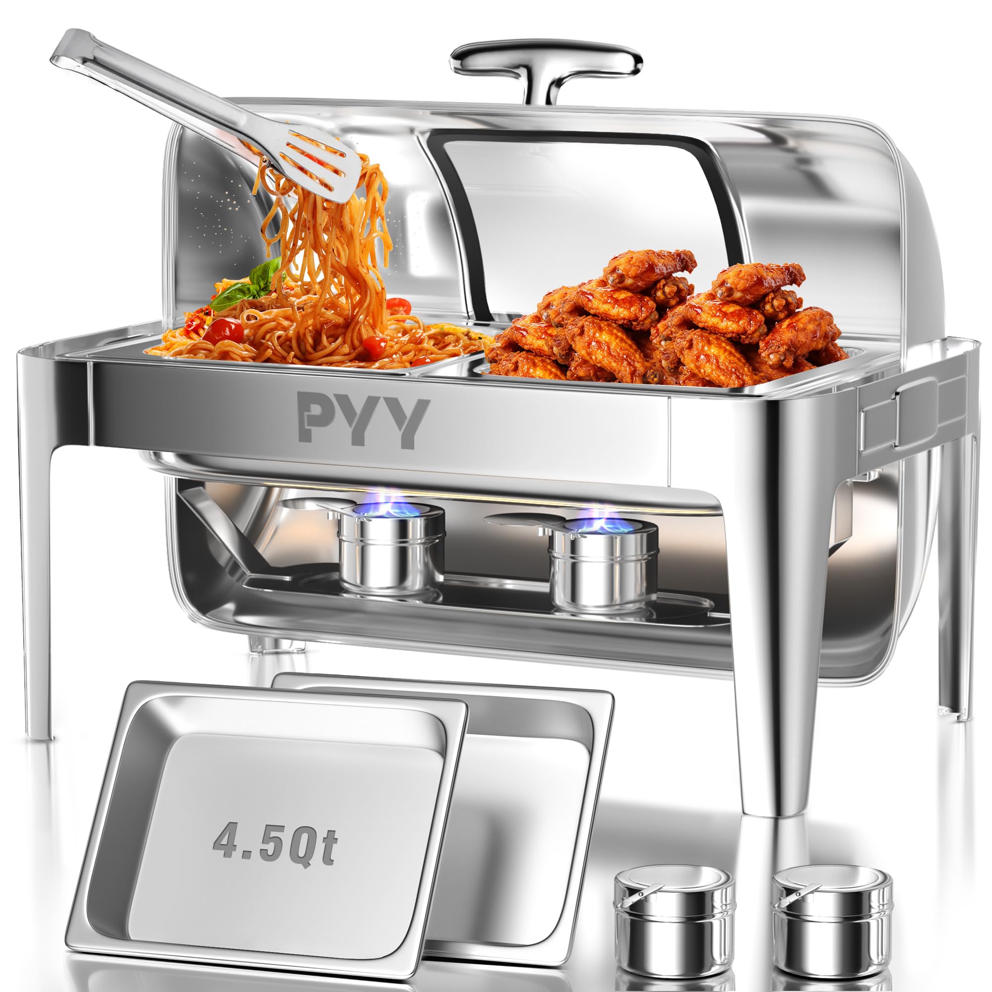 PYY Roll Top Chafing Dish Buffet Set, 9 QT Stainless Steel Chafing Server Set for Catering Commercial Chafers Buffet Warmer for 