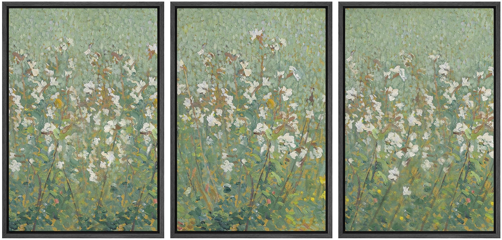 Wall26 Framed Canvas Print Wall Art Set Emerald Green Monet White Flower Field Nature Wilderness Illustrations Modern Art Decora