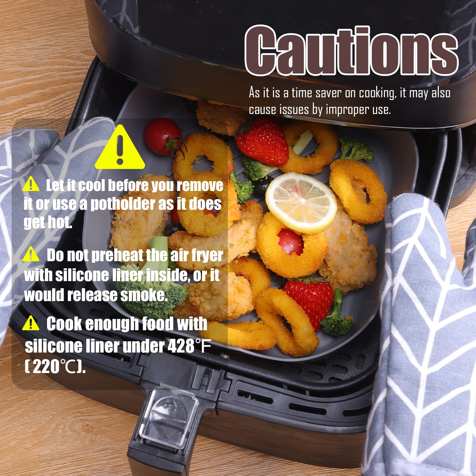 Golden Associate Silicone Liners Square 9 Inches for Large Air Fryer  2 Pcs Non-stick Food-grade Reusable Silicone Pot Baking Tray