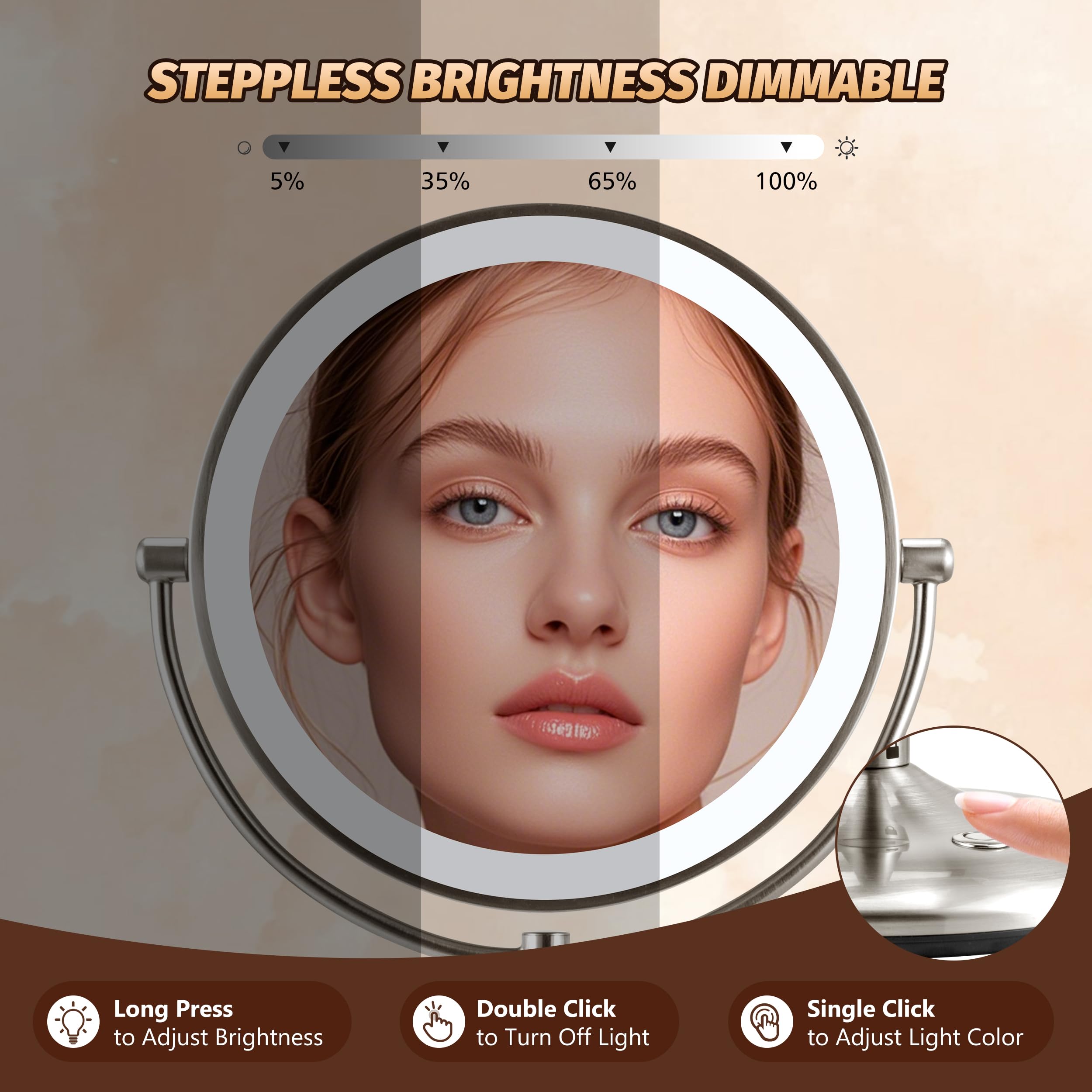 Vorremirr 15X Magnifying Mirror With Light: 9 Inch Lighted Makeup Mirror With 3 Colors, 360Rotation Touch Screen Rechargeable Li