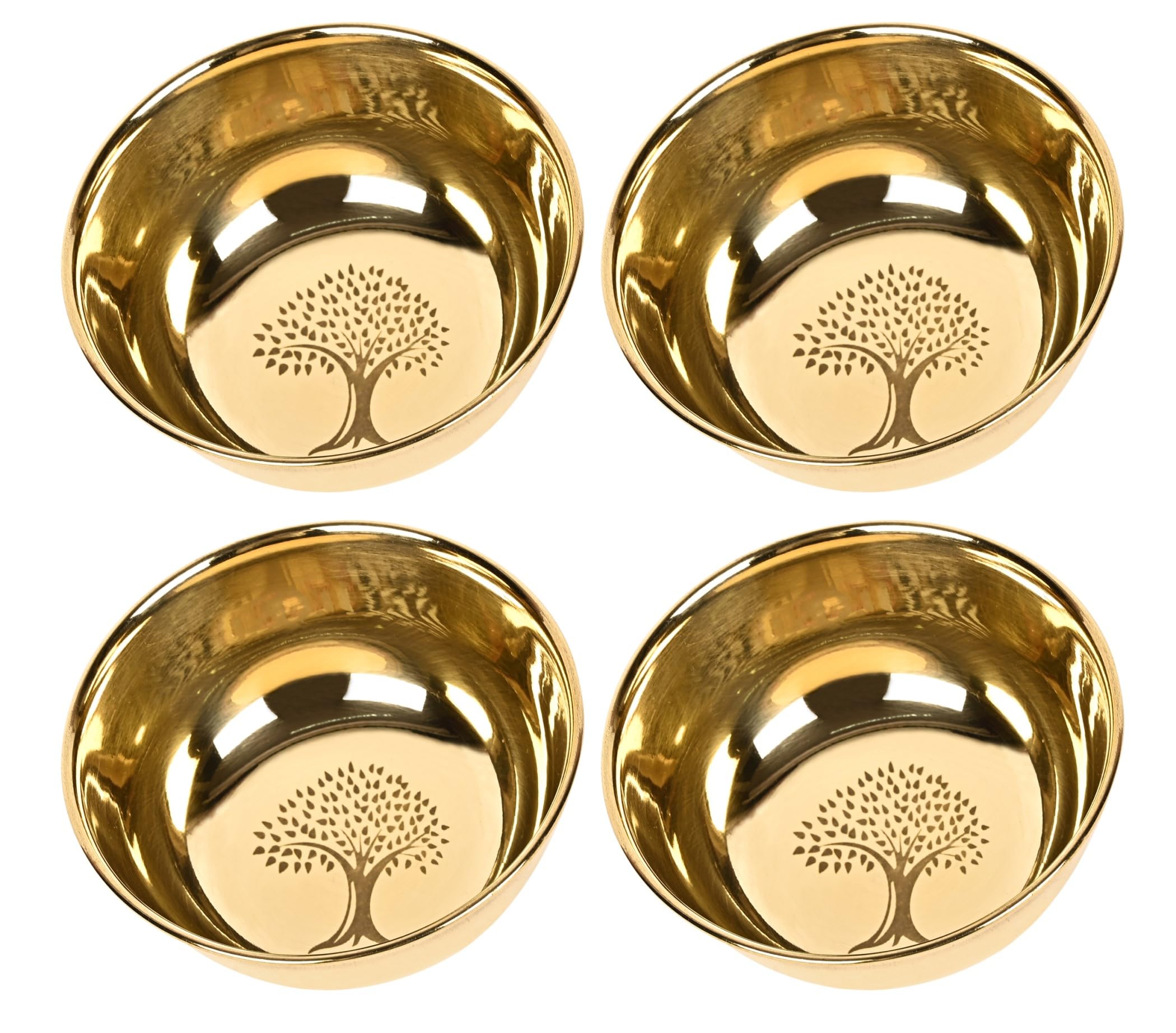 Kc Brass Golden Flower Printed Brass Bowls Set Of 4 Pc  250 Ml