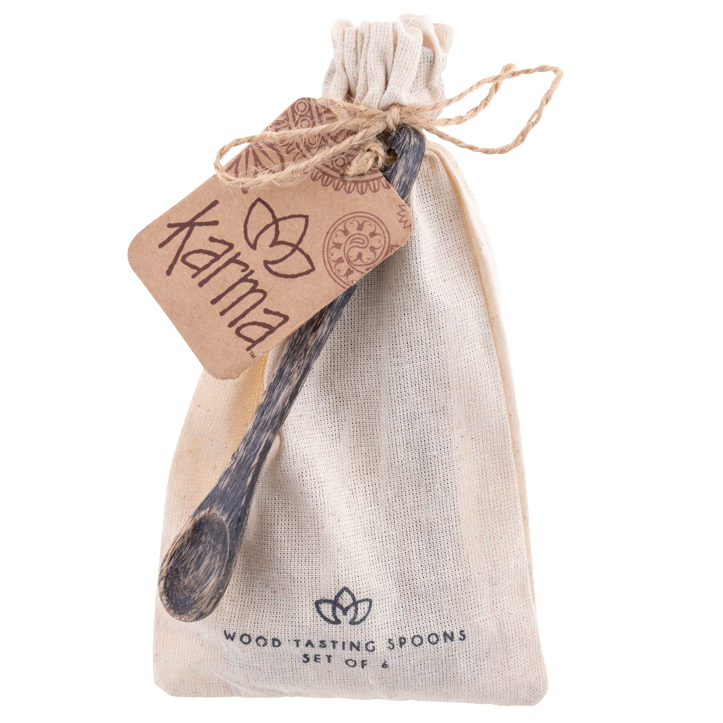 Karma Tasting Spoons Set - Tasting Spoons For Cooking - Gray Wood Kitchen Utensils - Gray Wood - Set Of 6
