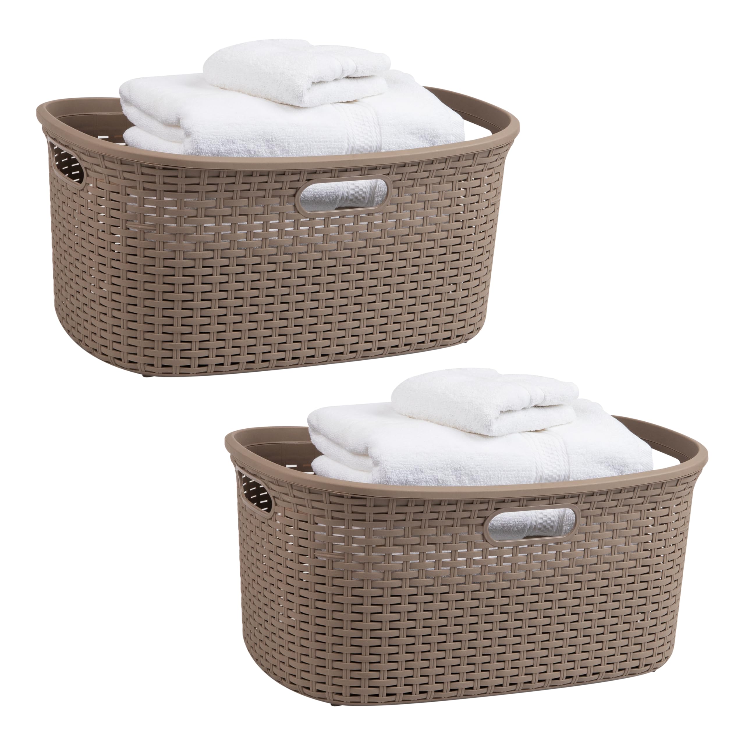 Mind Reader 40L Laundry Basket, Clothes Hamper, Wicker Design, Plastic, 23''L X 14.5''W X 11''H, Set Of 2, Tan