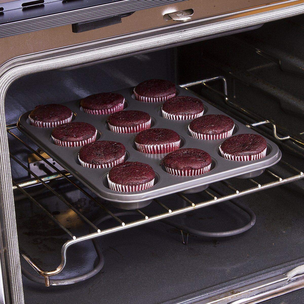 Twscvc 12 Cups Muffin And Cupcake Pan, Nonstick Brownie Cake Pan, Carbon Steel Bakeware For Oven Baking Gray