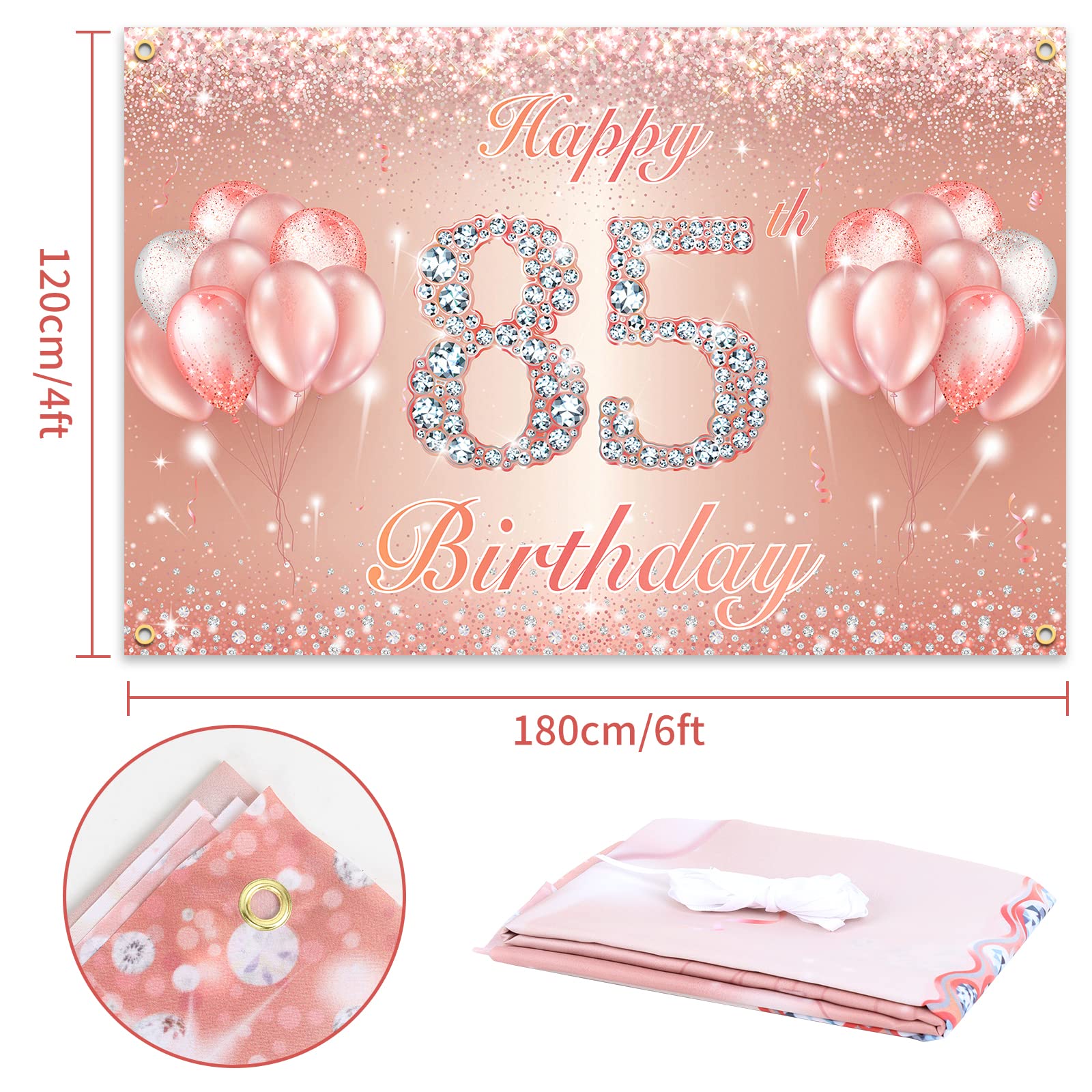 Happy 85Th Birthday Banner Backdrop - 85 Birthday Party Decorations Supplies For Women Or Men - Rose Gold 4 X 6Ft