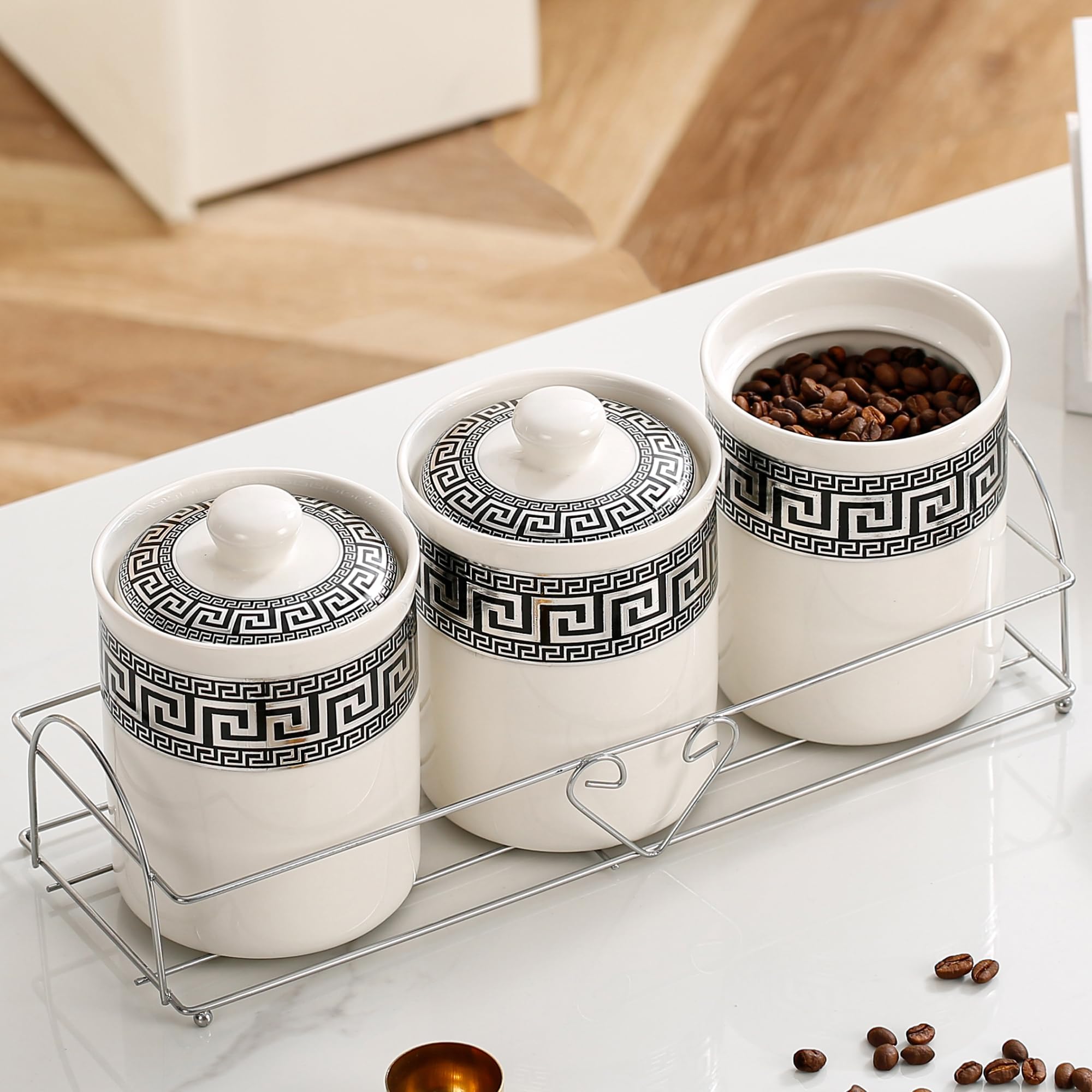 The Better Home Ceramic Jars For Kitchen Storage With Ceramic Lids | 310Ml Each | Pack Of 3 | Airtight Kitchen Jars Containers S