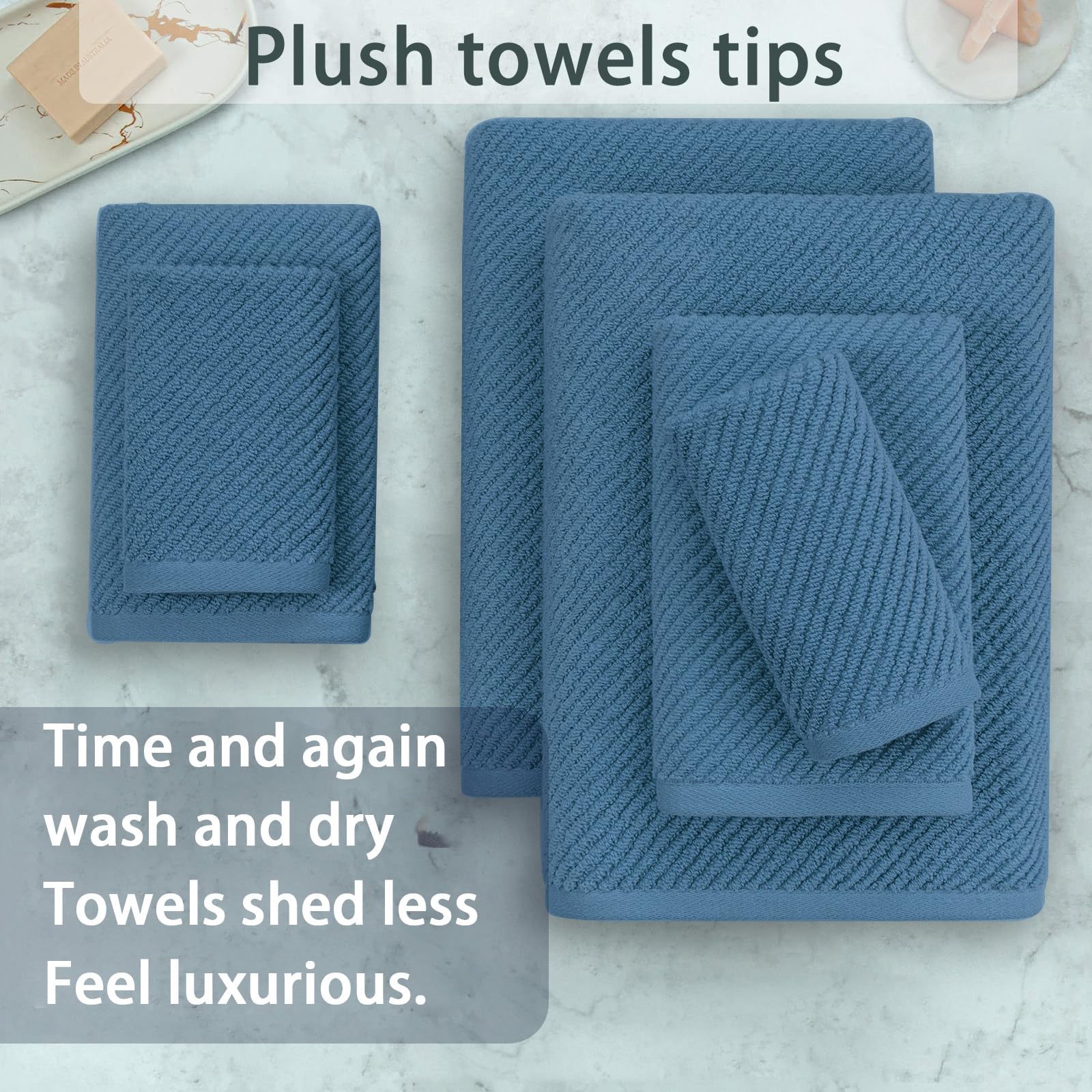 Towels For Bathroom, 100% Cotton | Lightweight | Soft | Quick Dry | Thick, Towel Set Of 6, 2 Large Bath Towels 30''X56'', 2 Hand