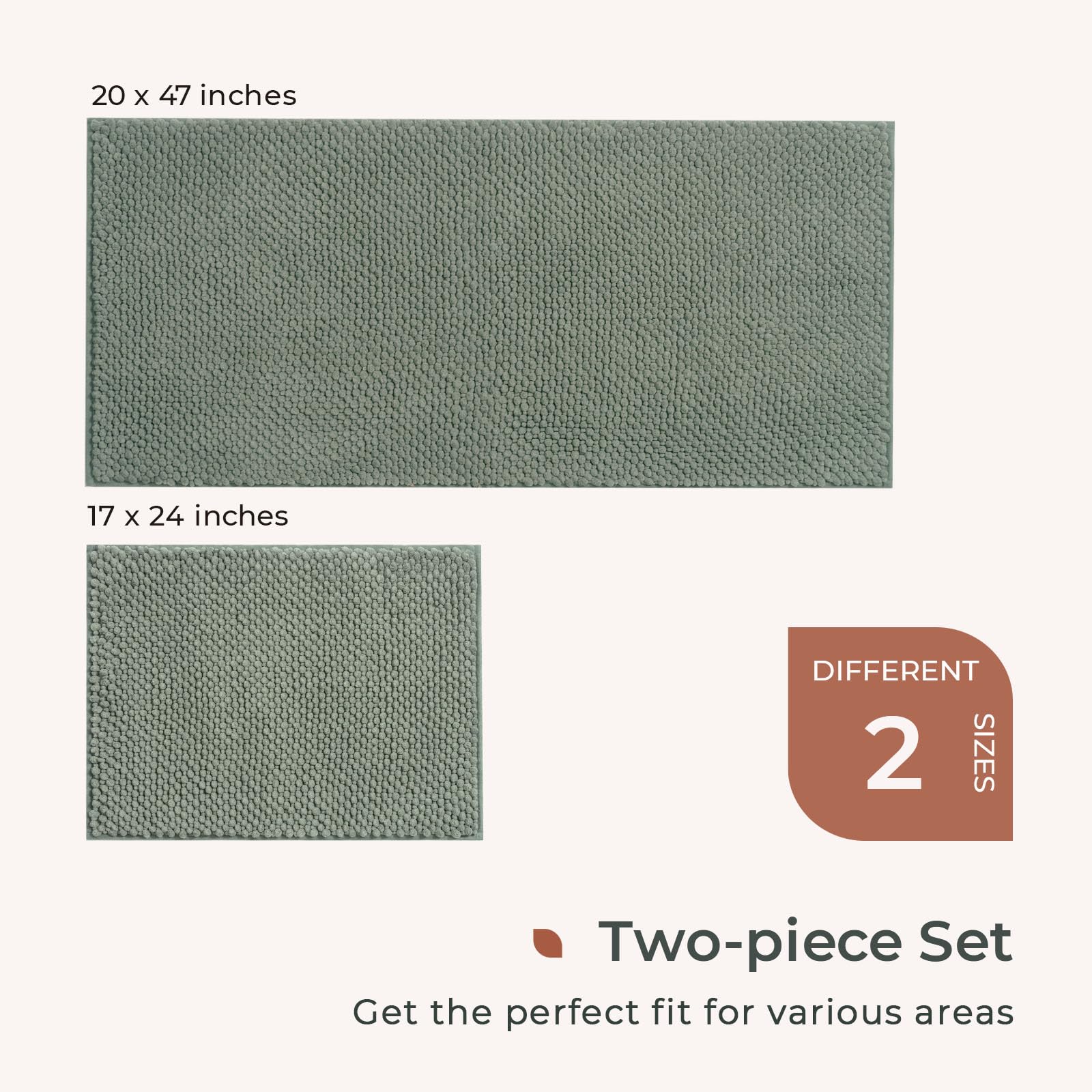 Freshmint Chenille Bathroom Rugs Sets 2 Piece 17''X24''+20''X47'', Non-Slip Bath Mats Set For Bathroom, Water Absorbent Bath Rug