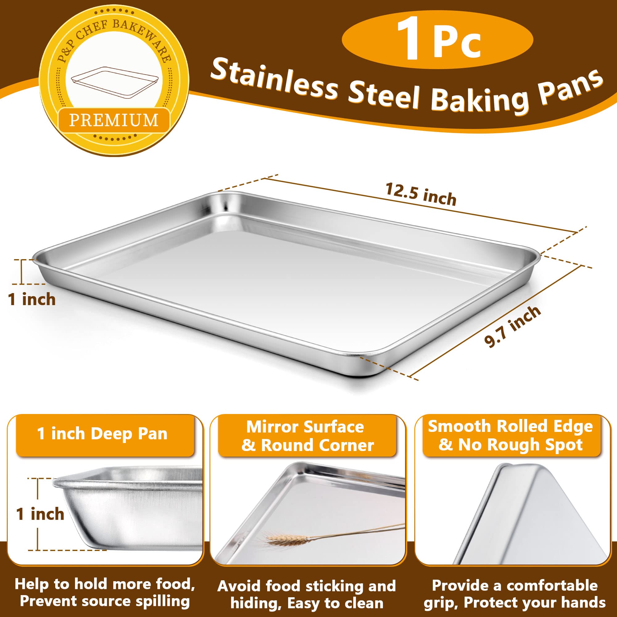 Toaster Oven Pan And Rack Set,P&P Chef Toaster Oven Tray With Broiler Rack, Rectangle 12.5X9.7X1, Non Toxic & Healthy, Heavy Dut