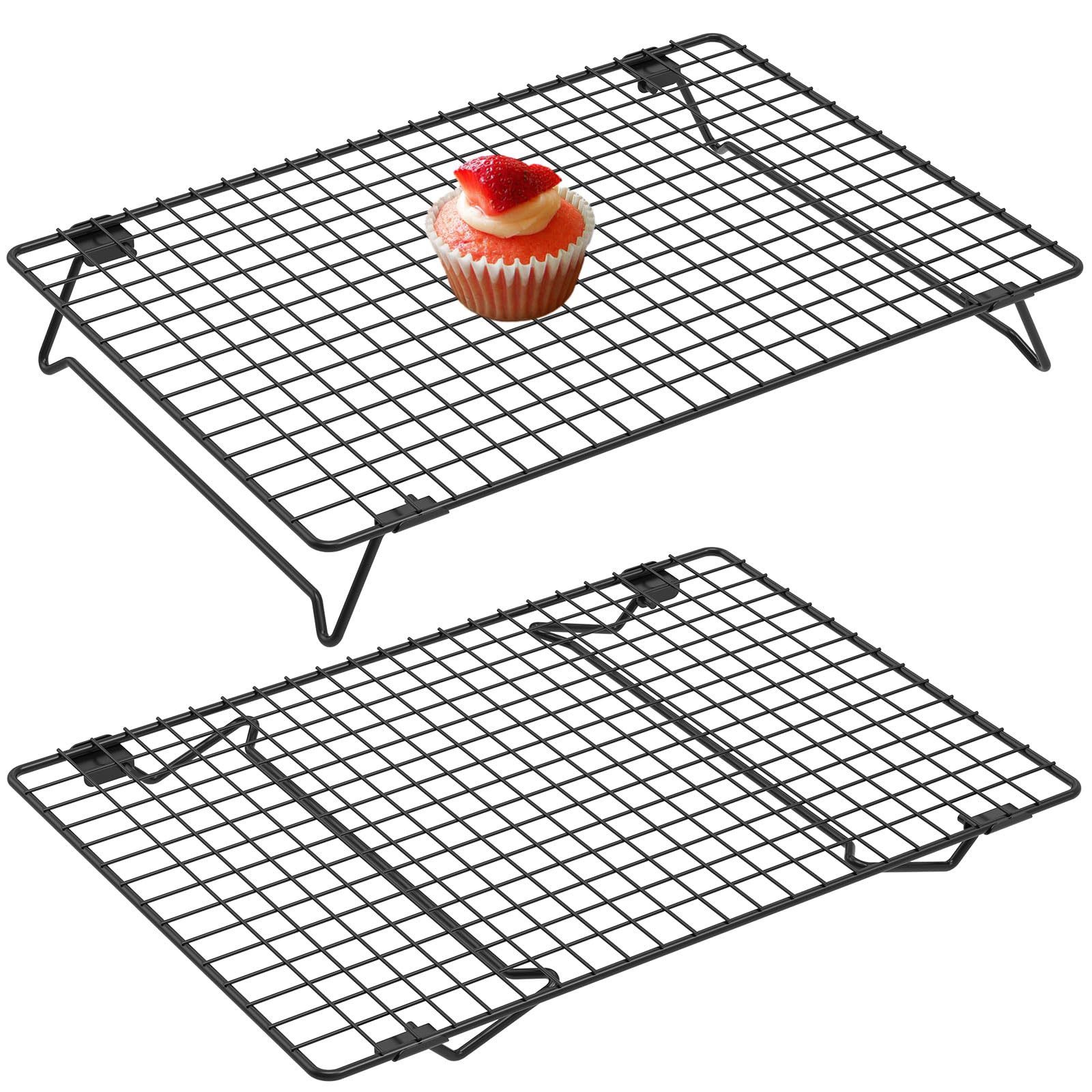 2 Pcs Cooling Racks for Cooking and Baking, 13.4x9.4inch Cookie Cooling Racks, Carbon Steel Wire Cooling Rack for Baking, Stacka