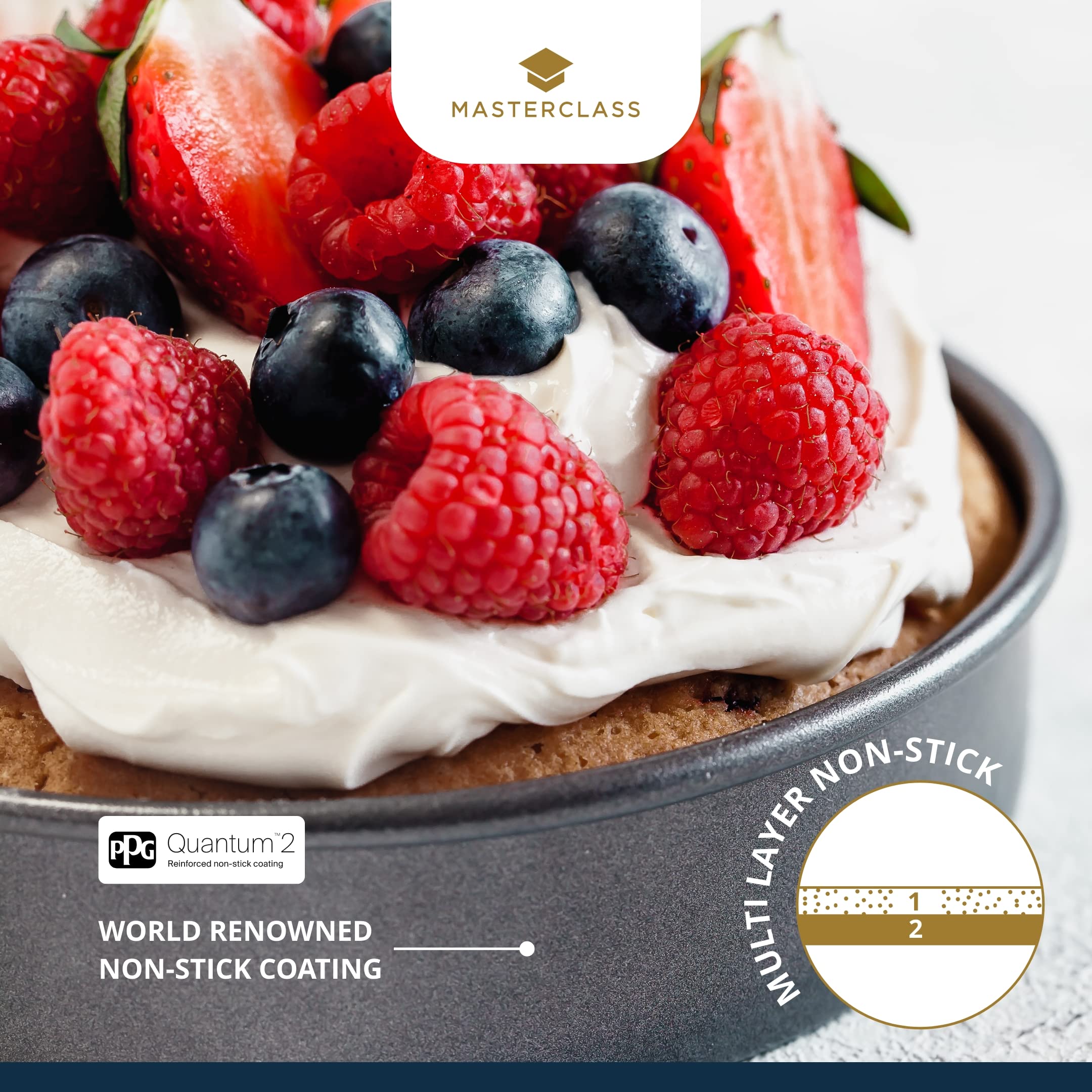 Masterclass Kcmchb47 25 Cm Deep Cake Tin With Pfoa Non Stick And Loose Bottom, 1 Mm Carbon Steel, 10 Inch Round Pan, Grey