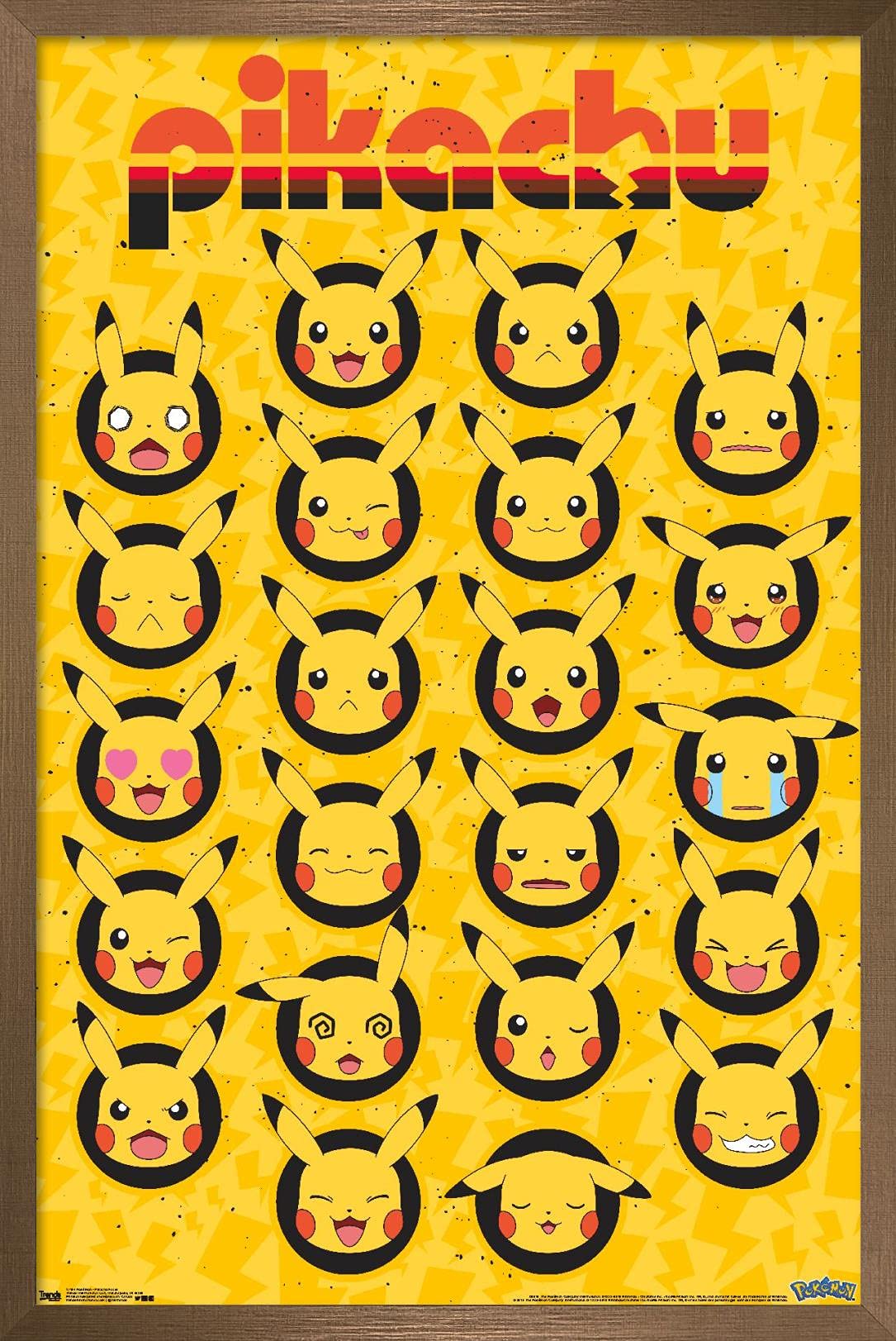 Trends International Pok  Mon - Pikachu Faces Wall Poster, 14.725'' X 22.375'', Bronze Framed Version