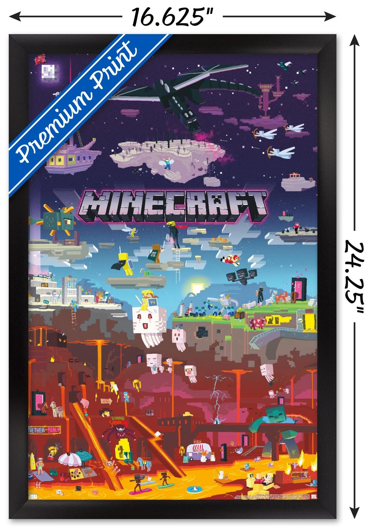 Trends International Minecraft - World Beyond Wall Poster, 14.725'' X 22.375'', Black Framed Version