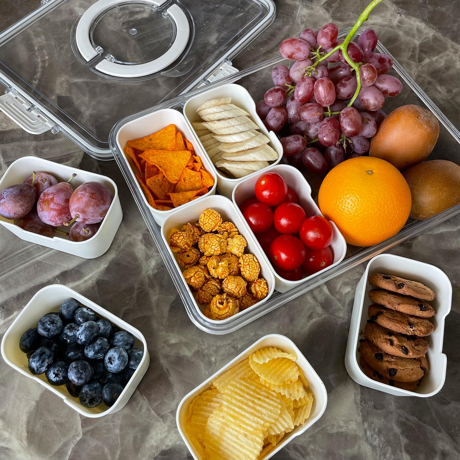 Aektby Snackle Box Charcuterie Container | Divided Serving Tray With Lid And Handle | Portable Snack Tray | Clear Snack Organize