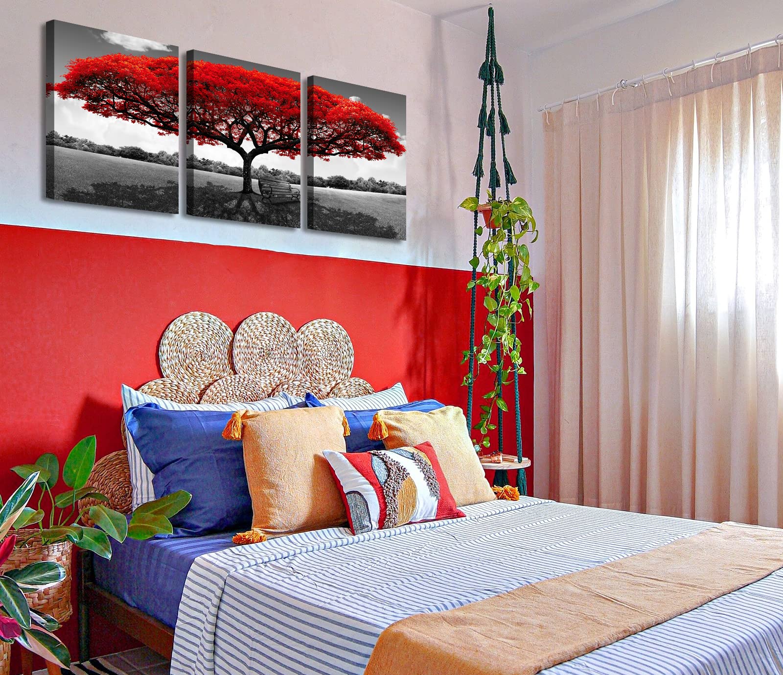 BLINFEIRU Red Tree Canvas Wall Art - Framed 12"x16"x3, Modern Nature Decor for Living Room and Bedroom, Wood Material