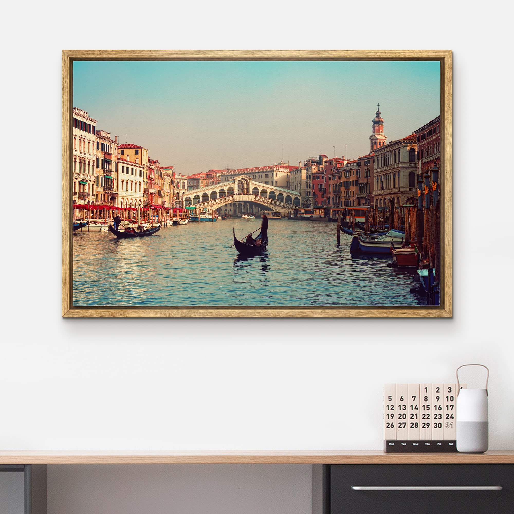 Wall26 - Framed Canvas Prints Wall Art - Rialto Bridge And Gondolas In Venice. | Modern Wall Decor/Home Decoration Stretched Gal