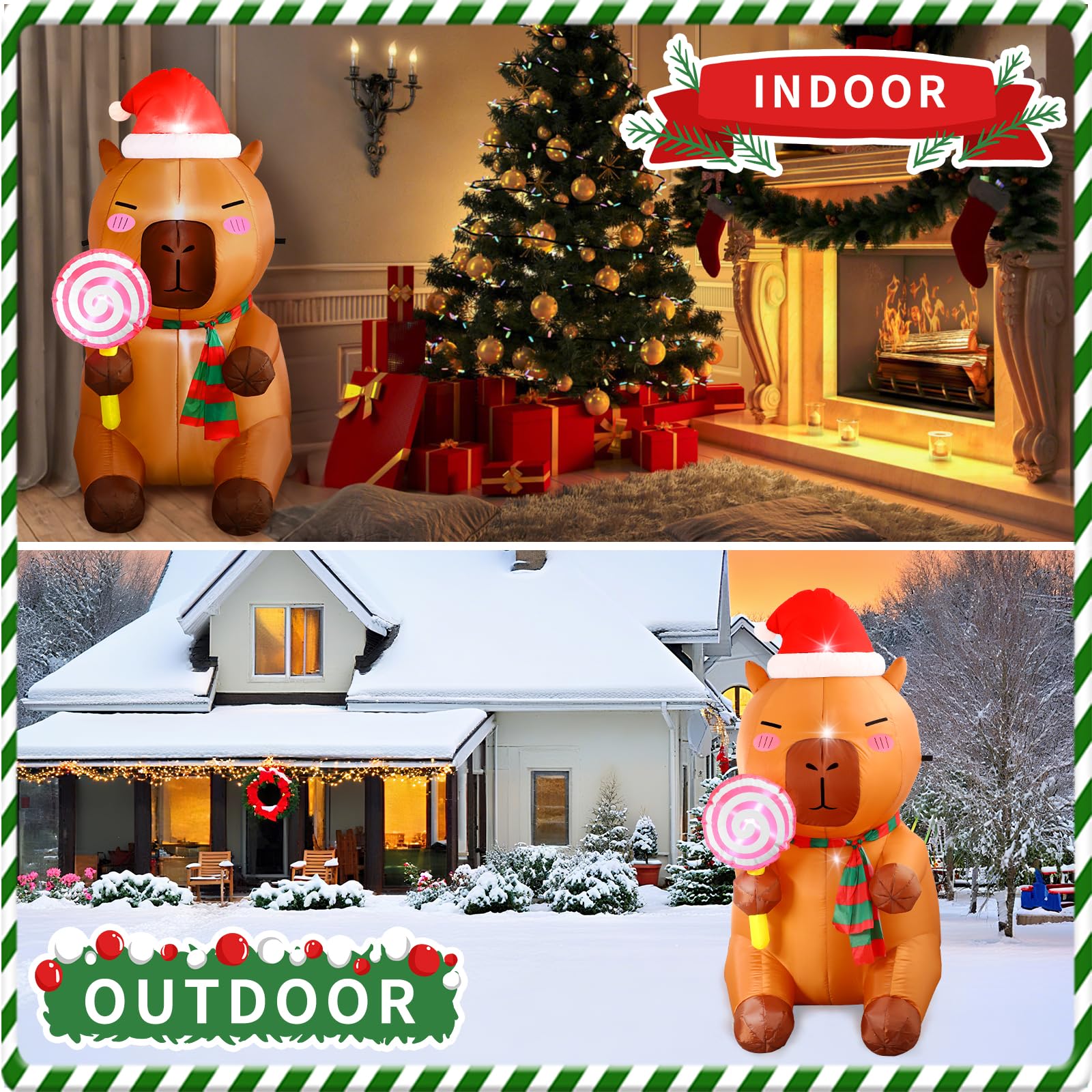 anroog Christmas Inflatable Outdoor Decorations Capybara Inflatables 4.92ft Christmas Blow Up Capybara Hold Lollipop Candy Yard