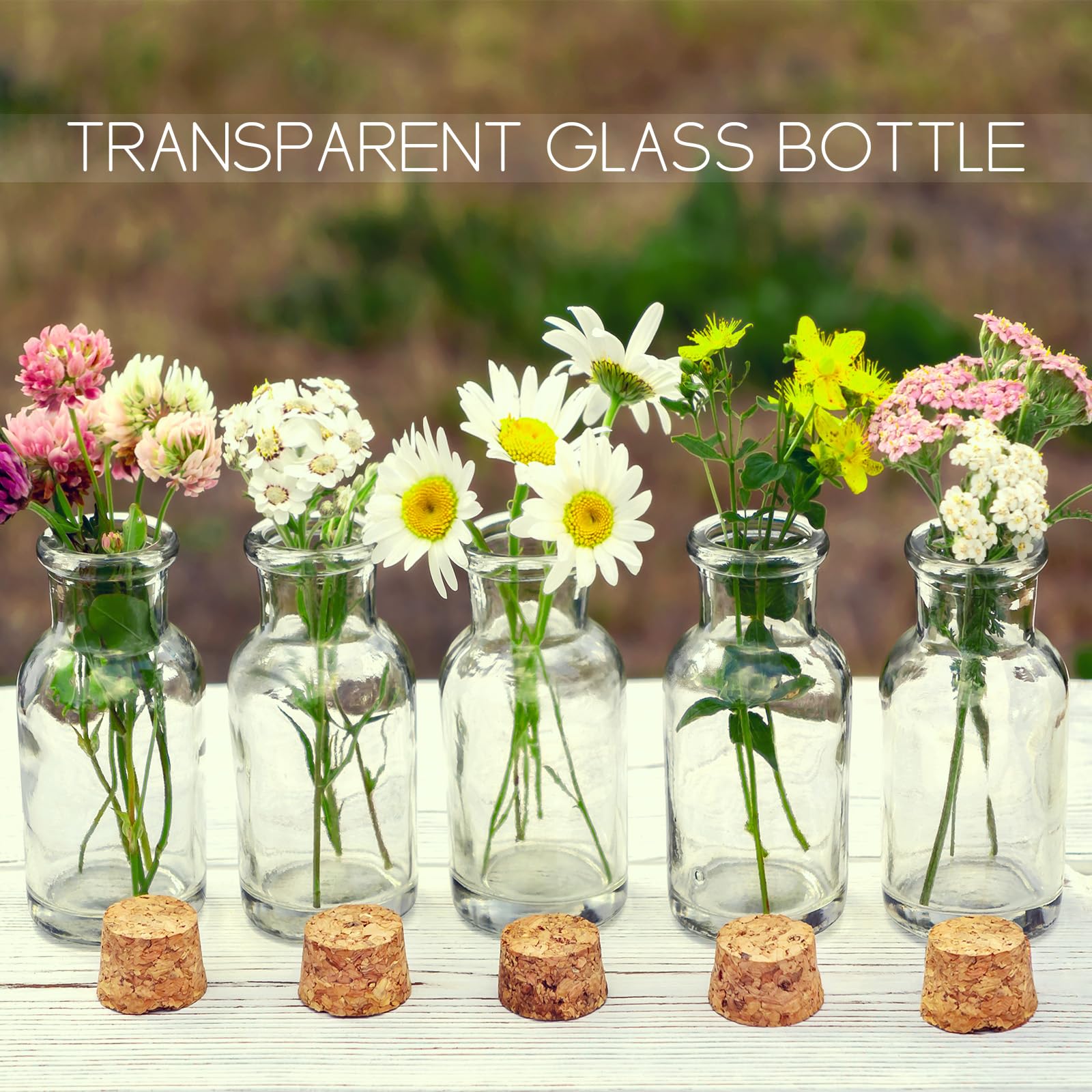 Yungyan 50 Pieces Small Mini Glass Bottles Jars with Cork Stoppers Set, Tiny Cork Glass Bottles with Eye Screws and Small Funnel