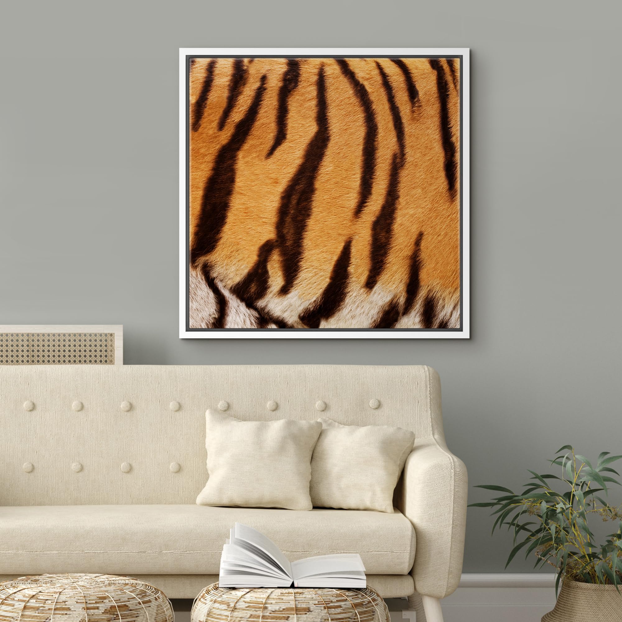 Wall26 Framed Framed Canvas Prints Wall Art Framed Framed Canvas Prints Wall Art - Tiger Fur/Skin Texture - 16''X16'' White
