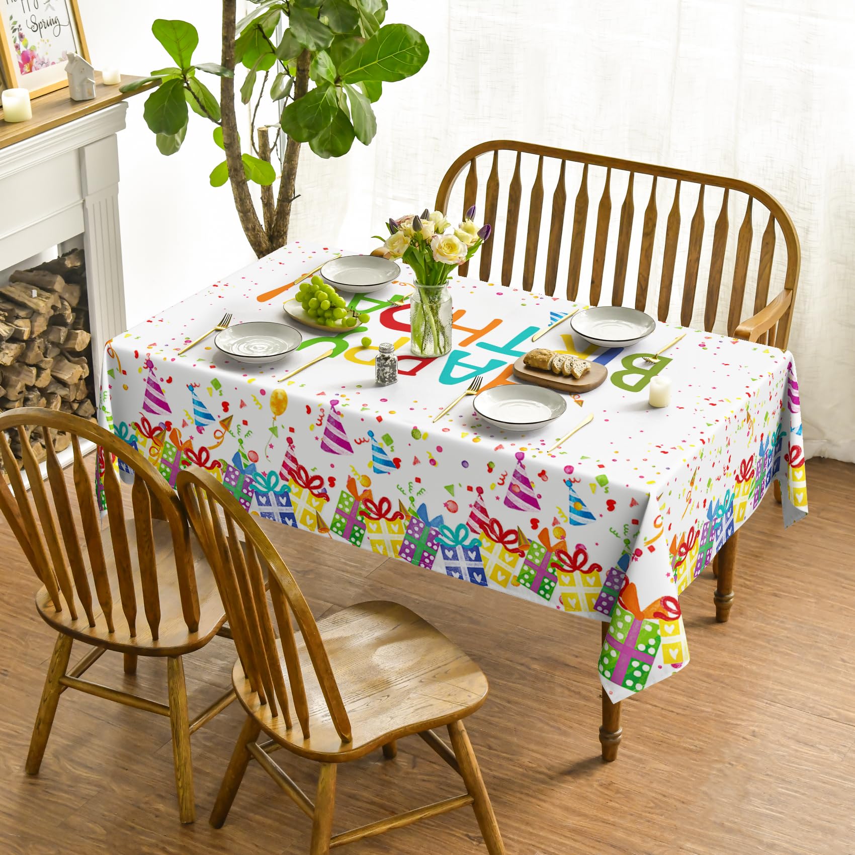 Horaldaily Birthday Rectangular Tablecloth 60  140 Inch, Happy Birthday Balloon Washable Table Cover For Party Picnic Dinner Dec