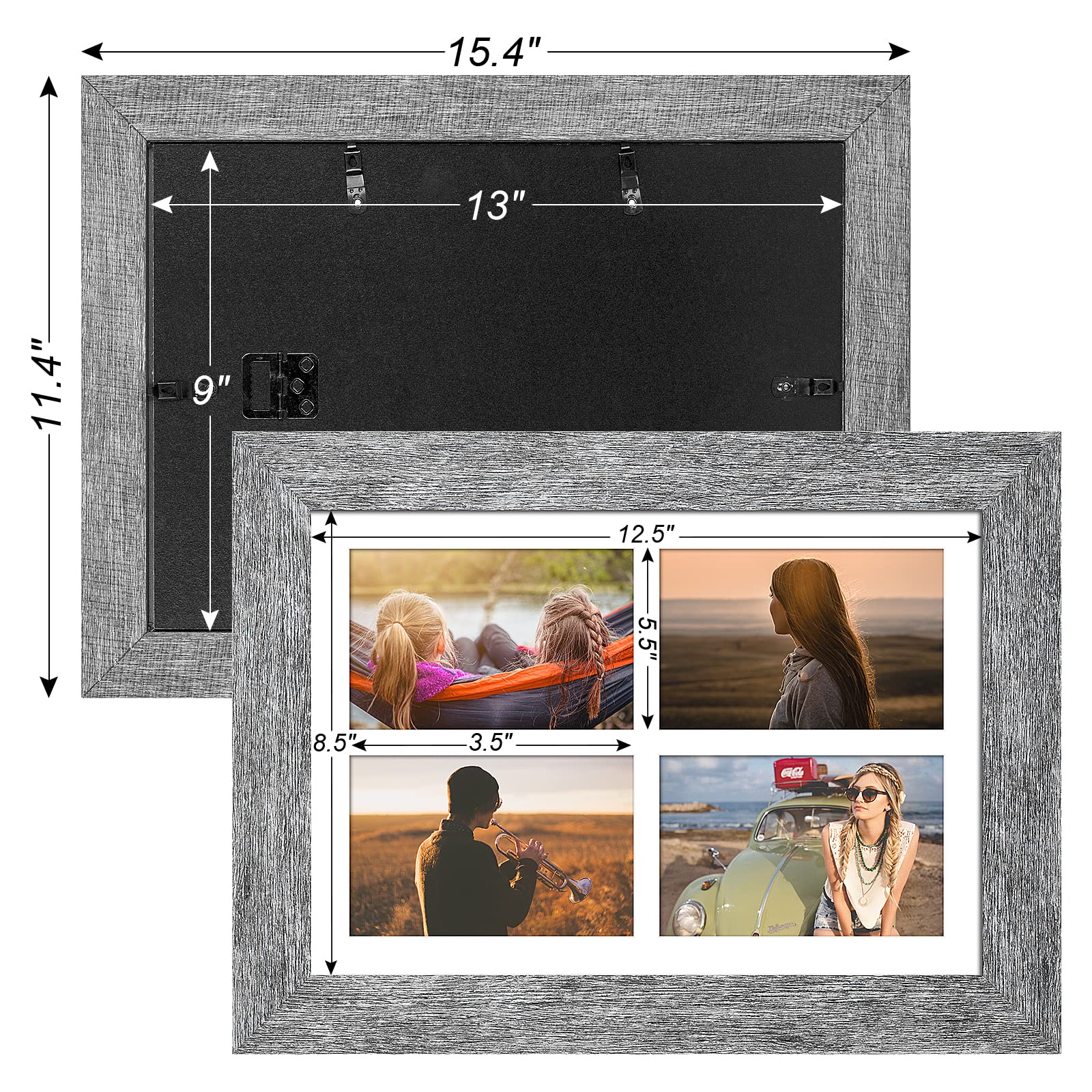 Gaevuian 9x13 Picture Frame Display 4 opening 4X6 Picture Frame Collage,Multi Photo Frame with Mat,Plexiglass,Wall or Tabletop D