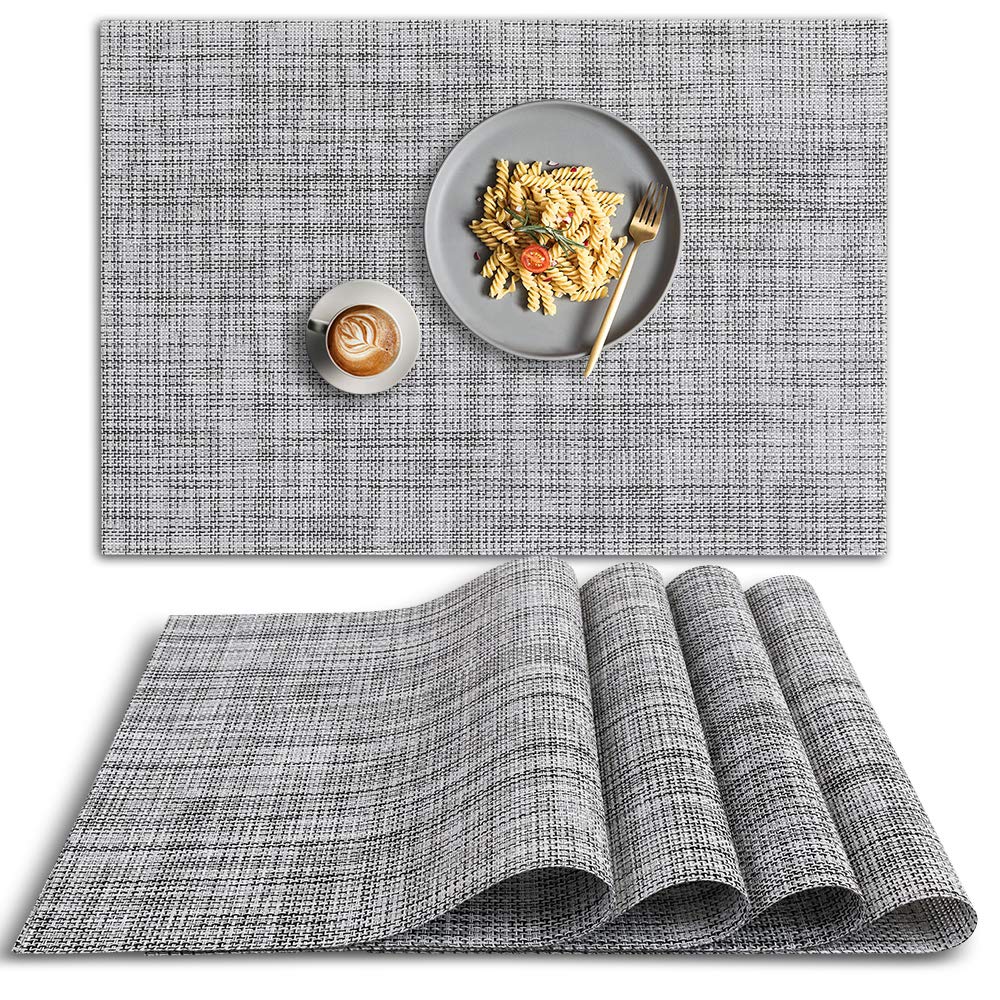 Homedge Pvc Placemat, 4 Pcs Of Non-Slip Heat Resistant Place Mats, Washable Vinyl Placemats, Set Of 4 - Gray