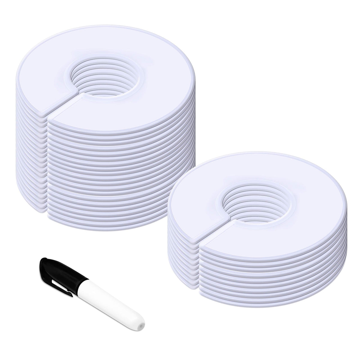 30 Pack White Round Clothing Size Closet Rack Dividers Hangers With 1 Bonus Marker (Outer 3.5   , Inner 1.38    In Diameter)