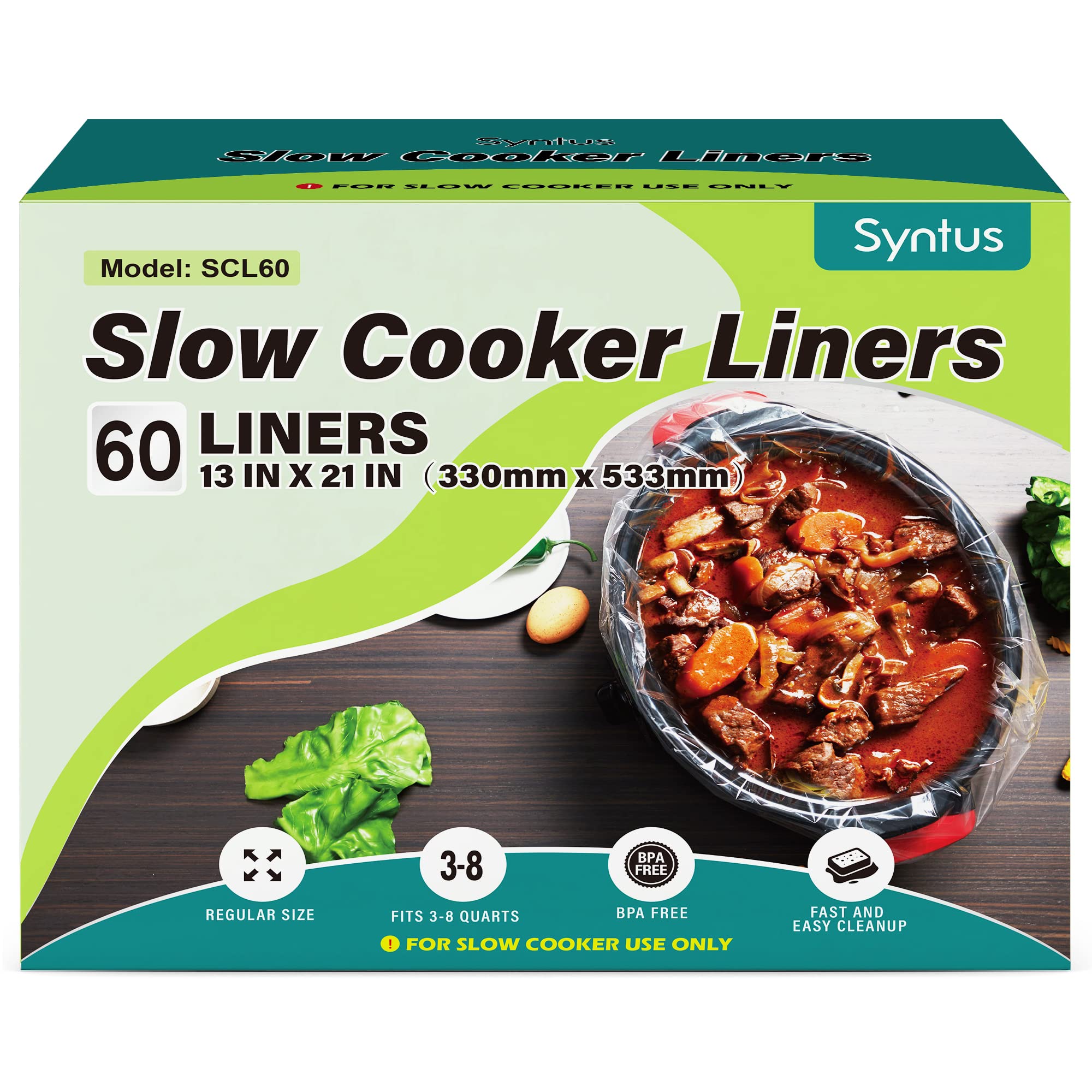 Syntus Slow Cooker Liners, 60 Count Cooking Bags Small Size Disposable Pot Liners Plastic Bags, Fit 1Qt To 3Qt For Slow Cooker C