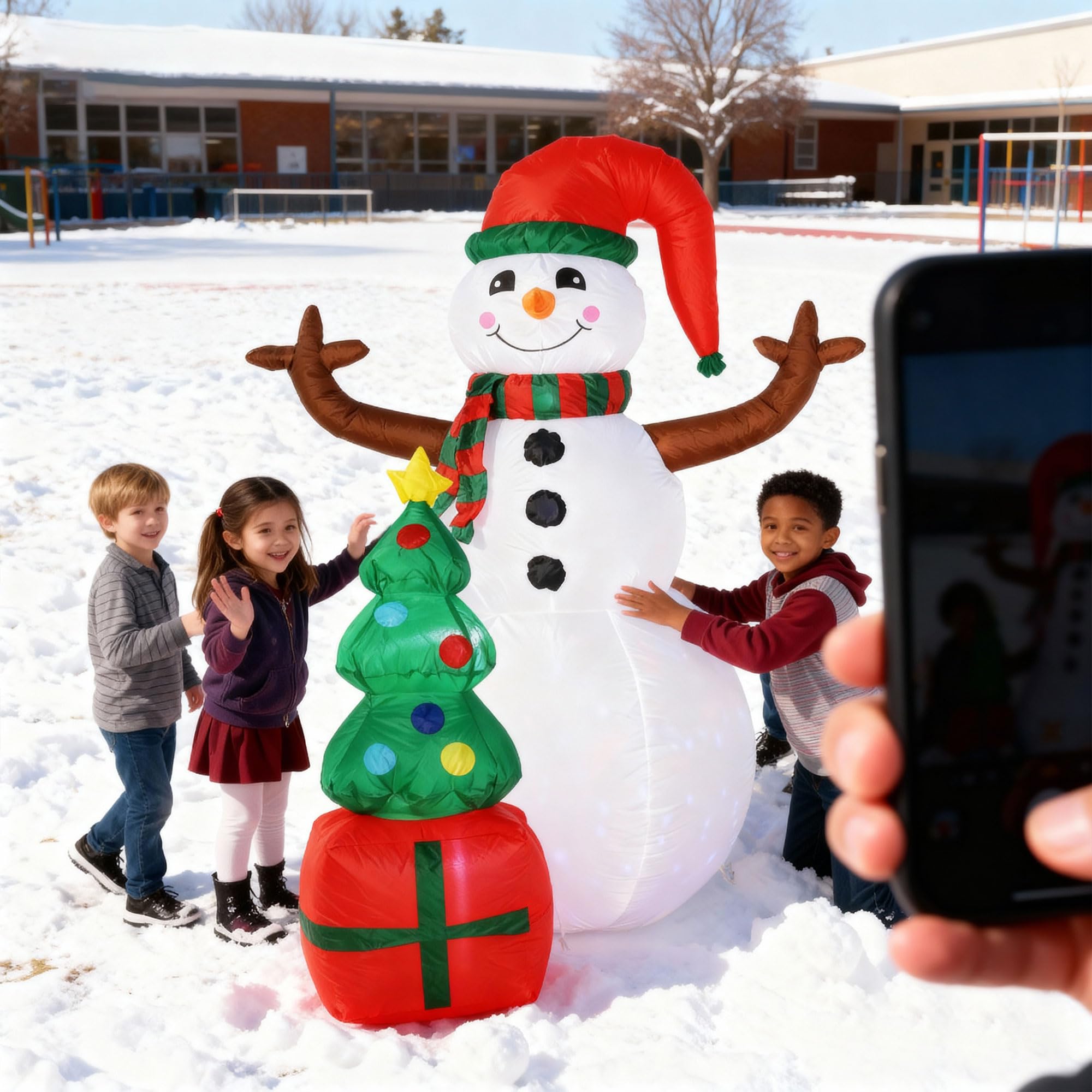 6 FT Christmas Inflatable Snowman with Tree, Outdoor Blow Up Holiday Decoration with LED Lights, Festive Lawn Yard Decor