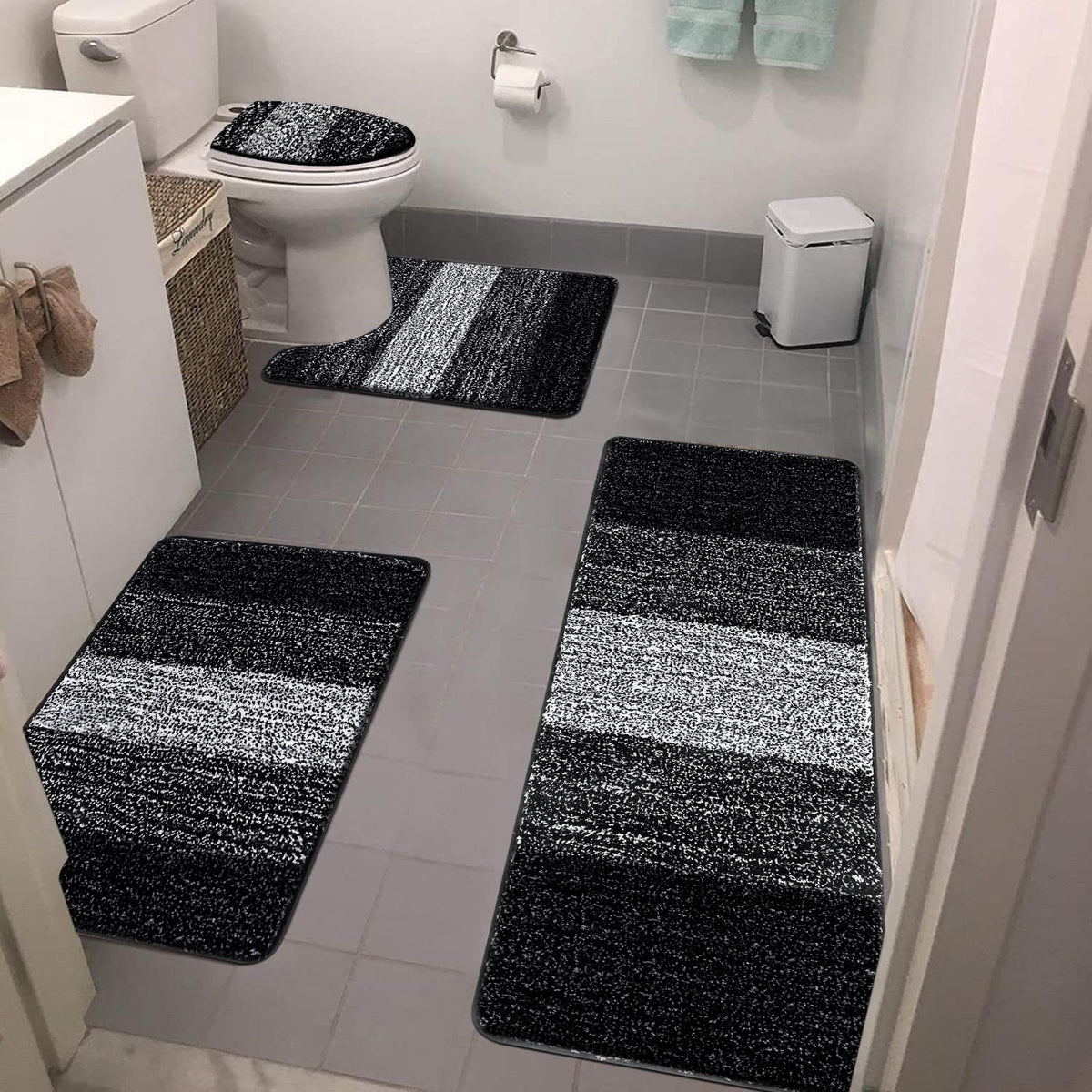 Bsmathom Bath Rug Set 4 Piece With Toilet Lid Cover And Rug Set, Non Slip Bath Mats For Bathroom, Soft Shaggy Absorbent Bathroom