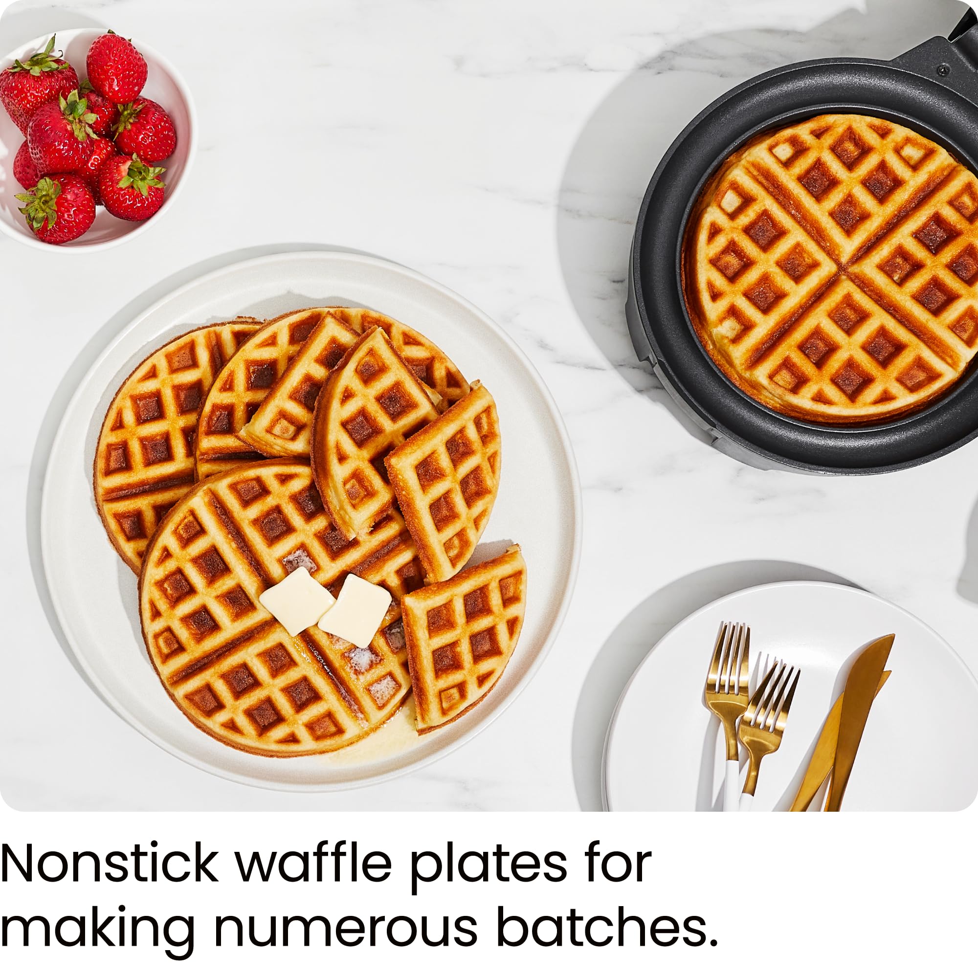 Chefman Anti-Overflow Belgian Waffle Maker W/Shade Selector, Temperature Control, Mess Free Moat, Round Iron W/Nonstick Plates &