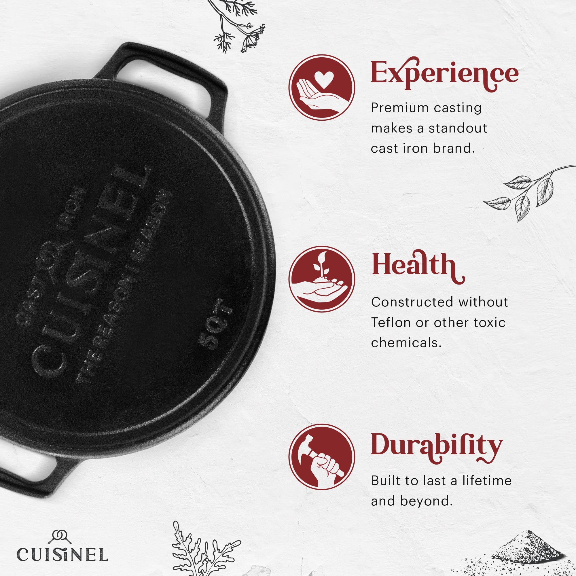 Cuisinel Cast Iron Dutch Oven - 5-Quart Deep Pot - Preseasoned 2-In-1 Multi-Cooker - Combo Lid Doubles As 10-Inch Skillet Fryi