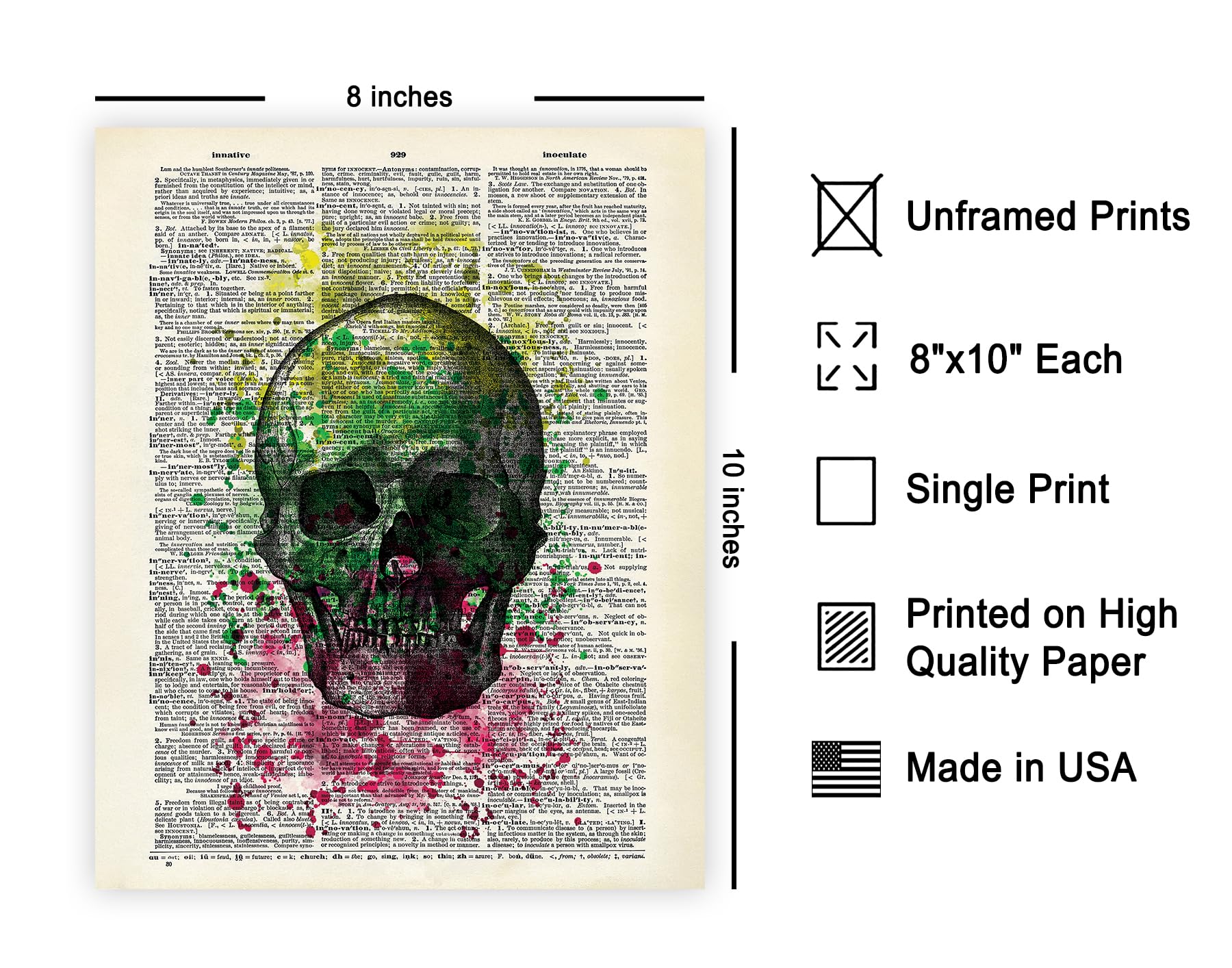 Poster Master Dictionary Art Poster - Skull Grafitti Print - Skeleton Art - Watercolor Art - Fun Gift For Him, Her, Men, Women -