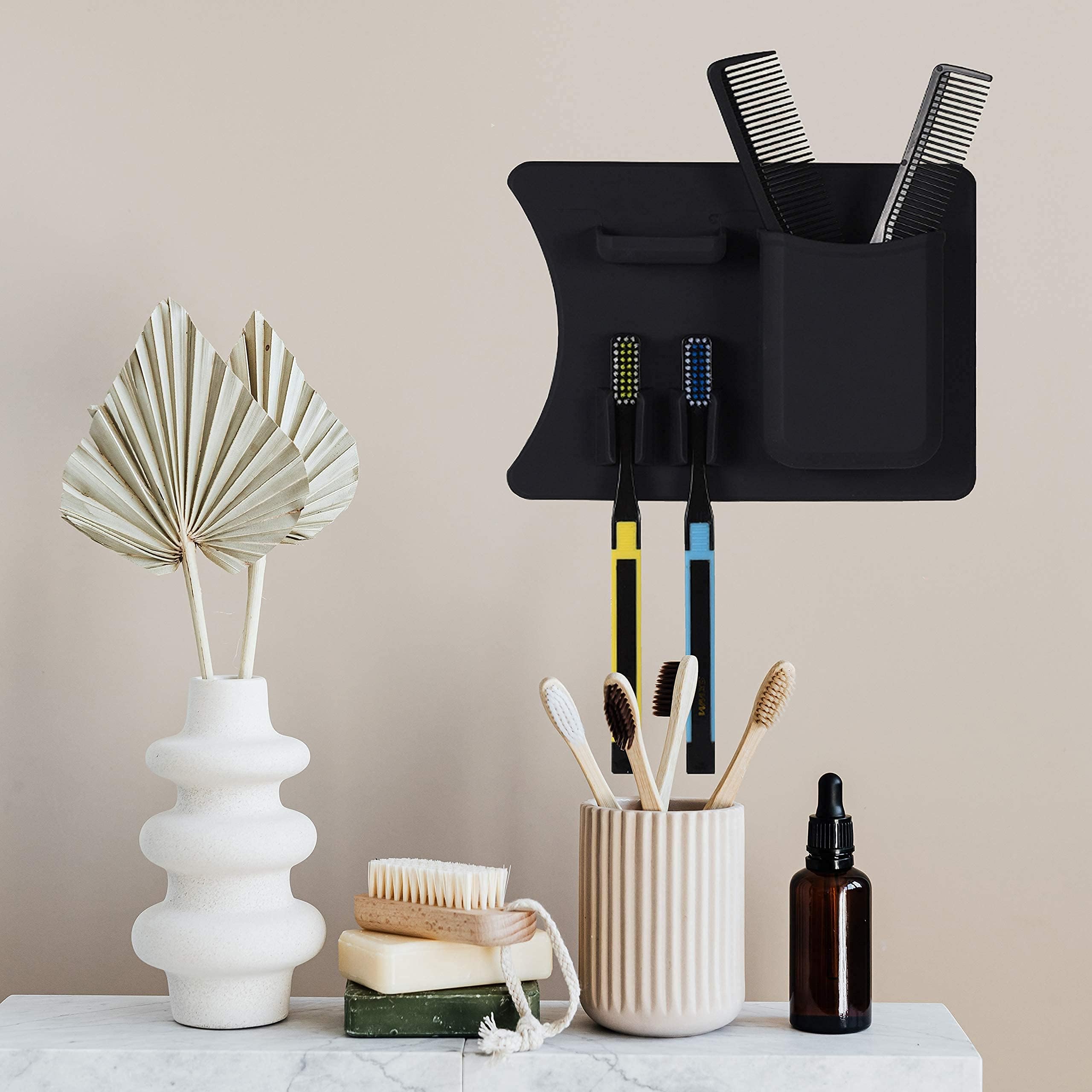 Frafuo Shower Toothbrush Holder For Shower Wall-Couples Black Adhesive Toothbrush Holder For Shower-Waterproof Holes In Bottom+S