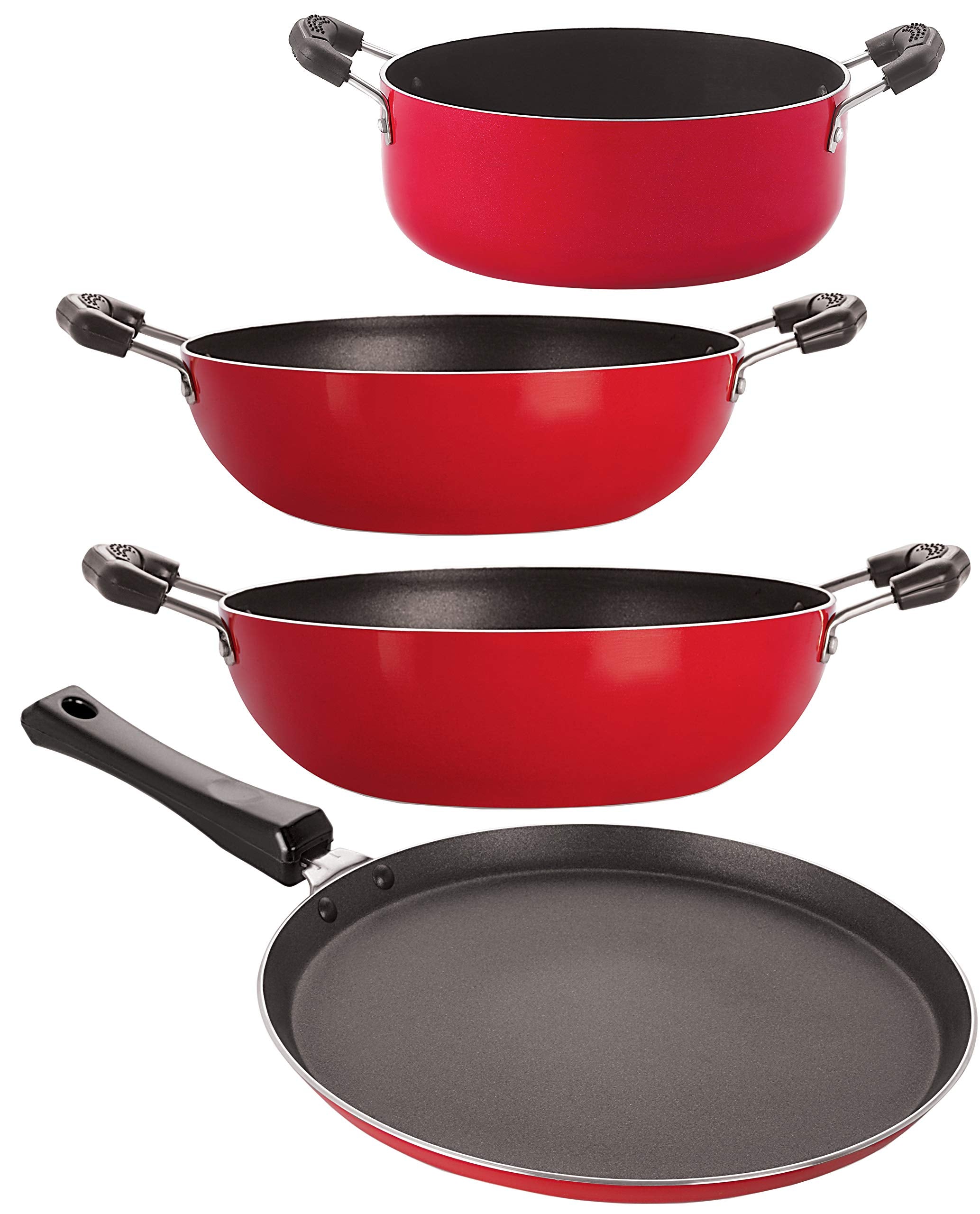 Nirlon NonStick 3 Layer Coated Aluminium 4 Piece Odor Free Healthy Kitchenware Essential Set Offer
