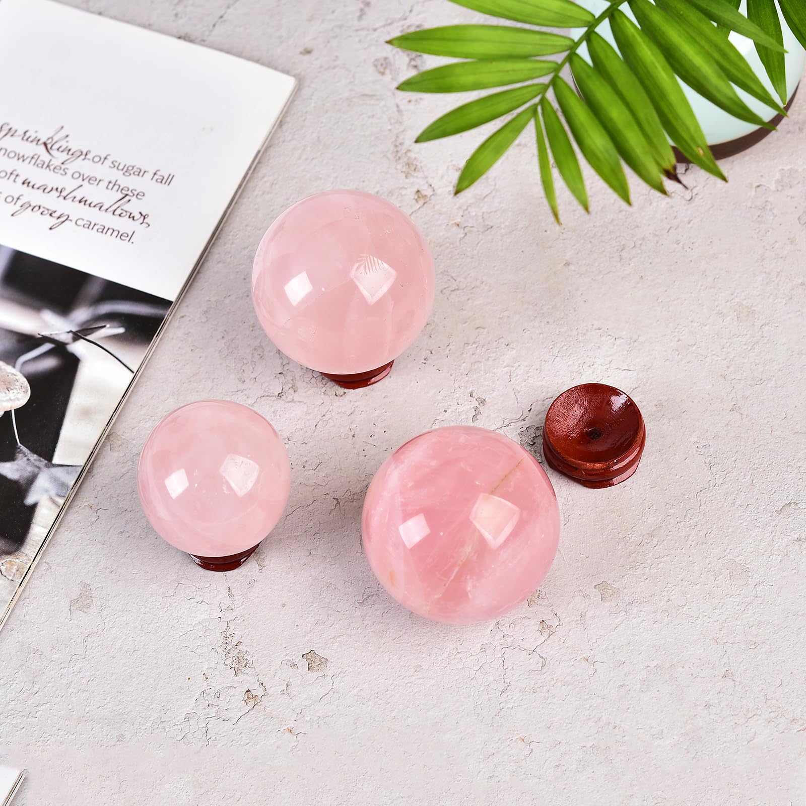 JIC Gem Natural Pink Rose Quartz Ball Sphere with Base,Class 1,10-11cm