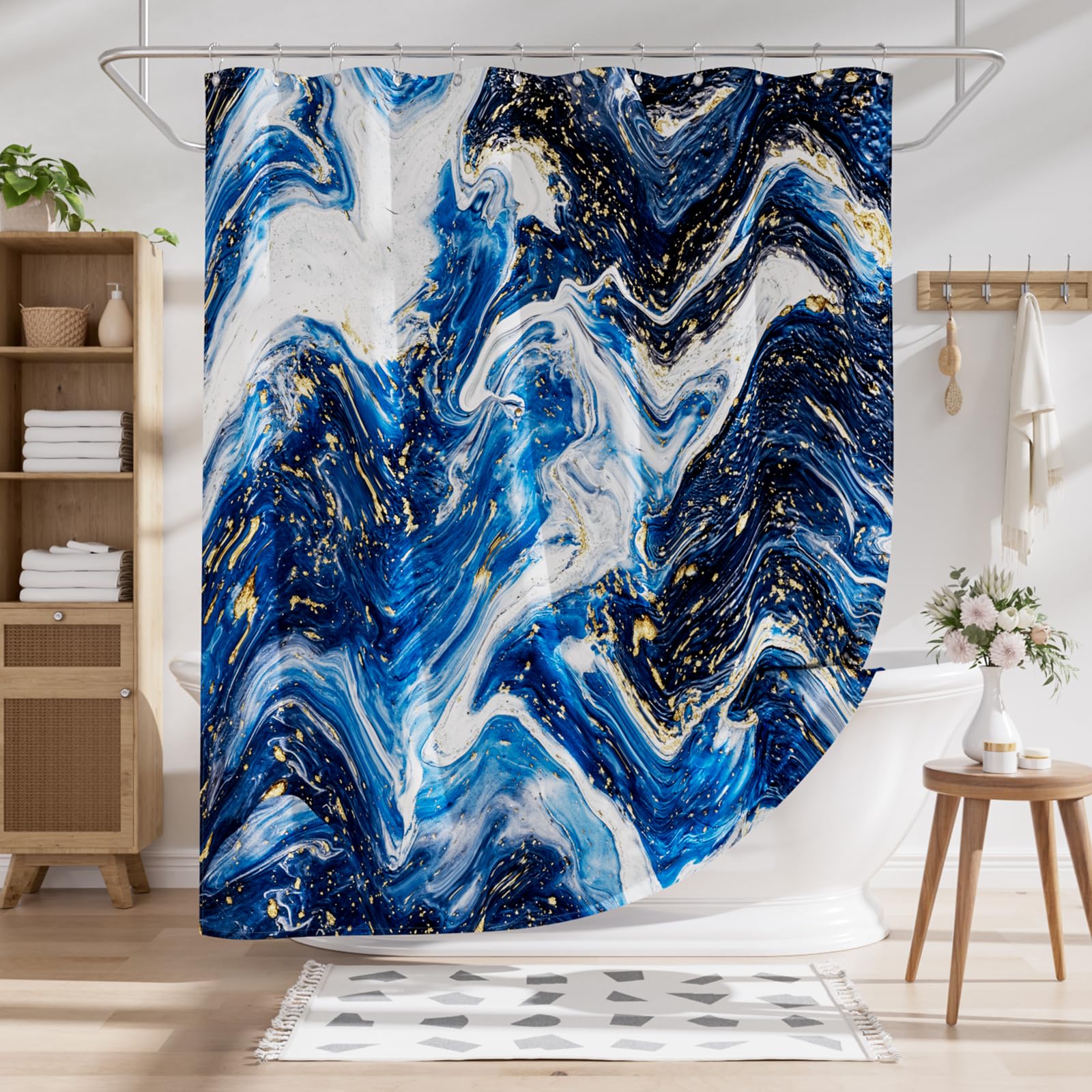 AmazerBath Shower Curtain Blue  Marble Fall Fabric Shower Curtain Sets with 12 Shower Curtain Hooks  Luxury Quality Home Hotel Washable Farmhouse Cloth Shower Curtains for Bathroom Decor  72x72 Inches
