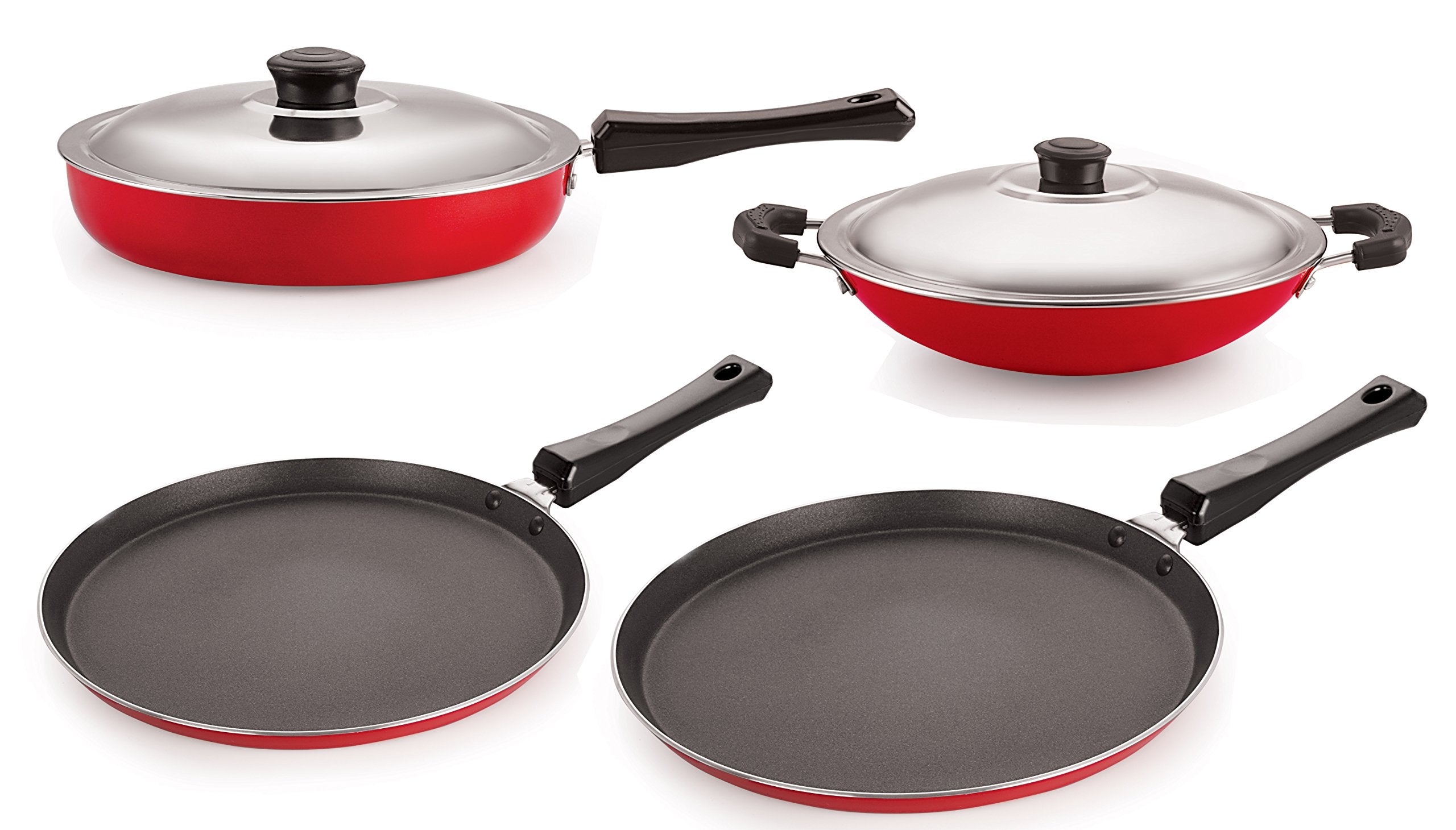 Nirlon NonStick Cookware Kitchen Cooking Utencil Combo Set, (26_Ft13_Fp12_Ch_Ft10),Multi Color
