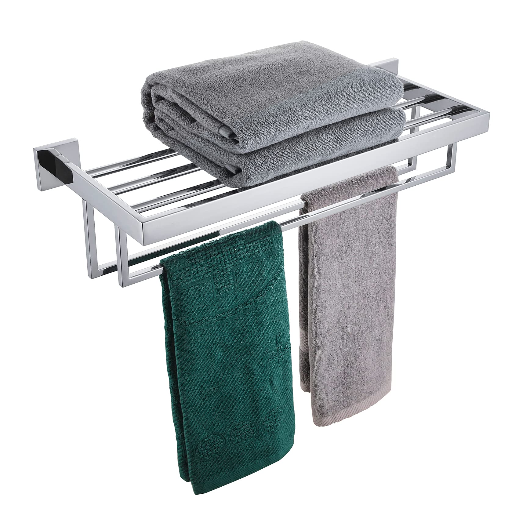 Kokosiri 24'' Bathroom Towel Shelf Chrome Towel Rack With Two Bath Towel Bars Sus304 Stainless Steel Wall Mounted, Polished Fini