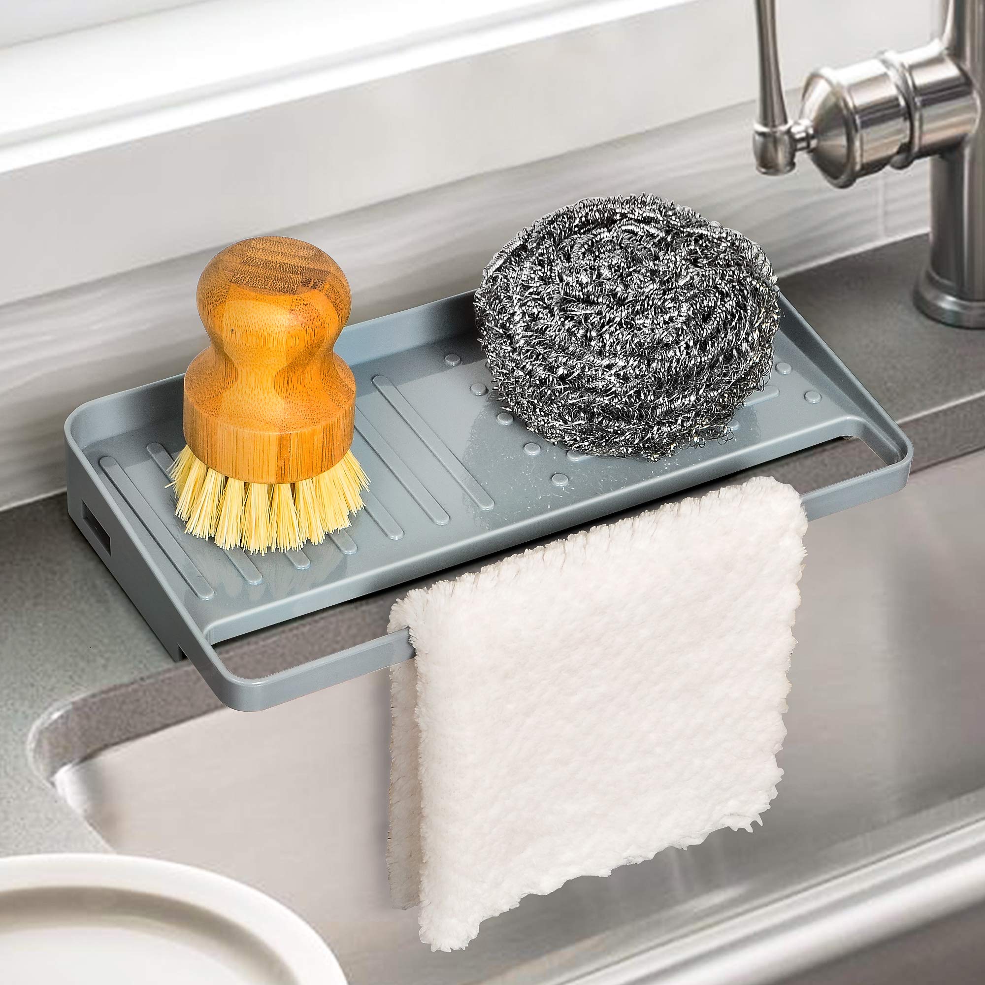 Jomola Sponge Holder For Kitchen Sink Sponge Tray 2-In-1 Plastic Scrubber Holder With Suction Cup For Kitchen Bathroom Laundry G
