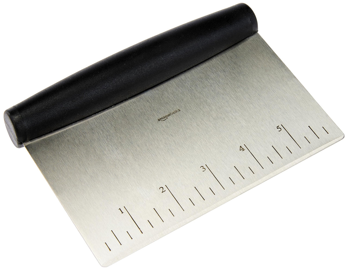 Amazon Basics Multi-Purpose Stainless Steel Scraper/Chopper With Contoured Grip, 6-Inch, Silver, Black