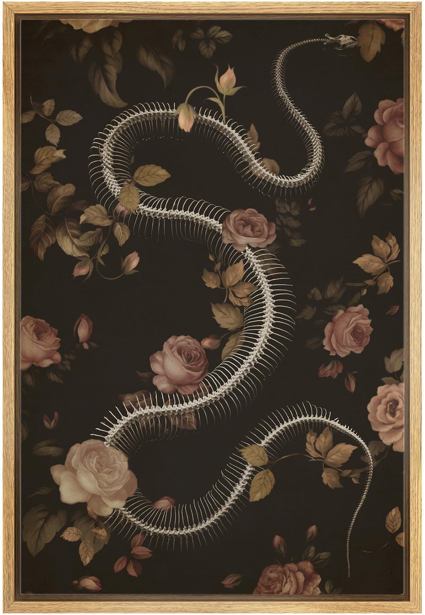 Wall26 Framed Canvas Print Wall Art Moody Floral Snake Skeleton Gothic Photography Modern Art Decorative For Living Room, Bedroo
