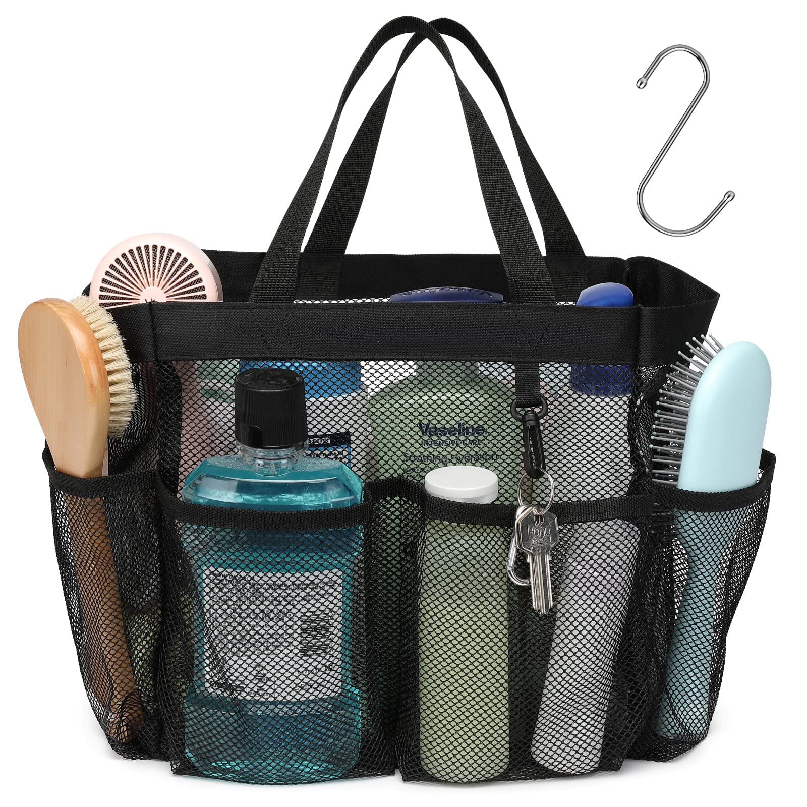 F-Color Mesh Shower Caddy Portable, Upgrade Deeper 7 Pockets Basket Bag Tote For College Dorm Room Toiletry Bathroom Essentials