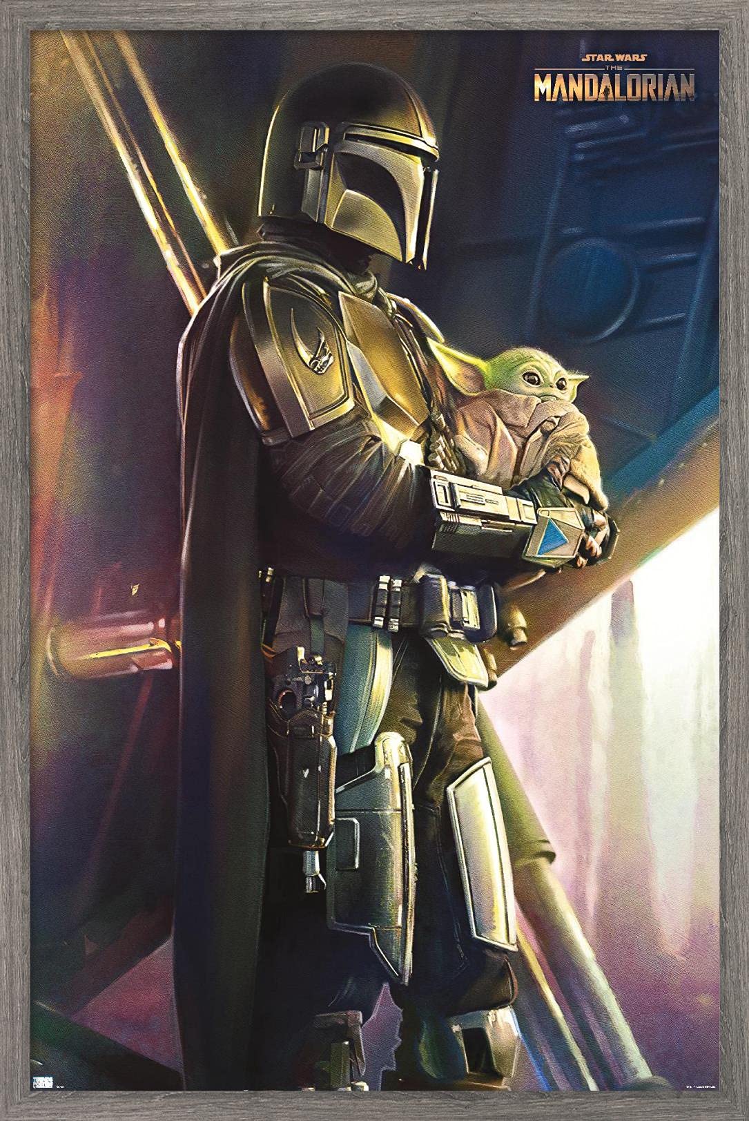 Trends International Star Wars: The Mandalorian - Held Wall Poster, 14.725'' X 22.375'', Barnwood Framed Version