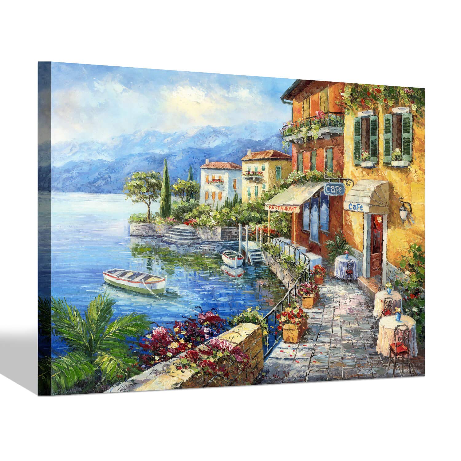 Sd Soft Dance Mediterranean Town Painting Canvas Print - Coastal City Artwork Wall Art Reproduction For Living Room (24'' X 36''
